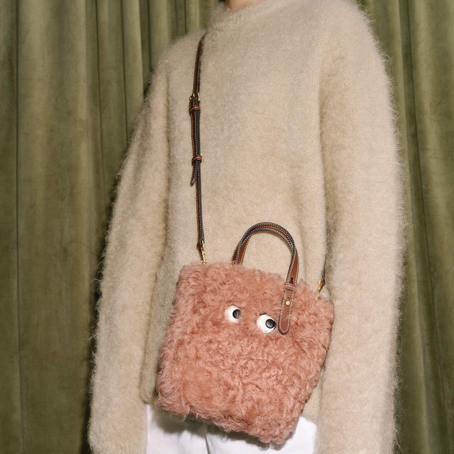 N/S Eyes Shearling Mini Tote | Anya Hindmarch