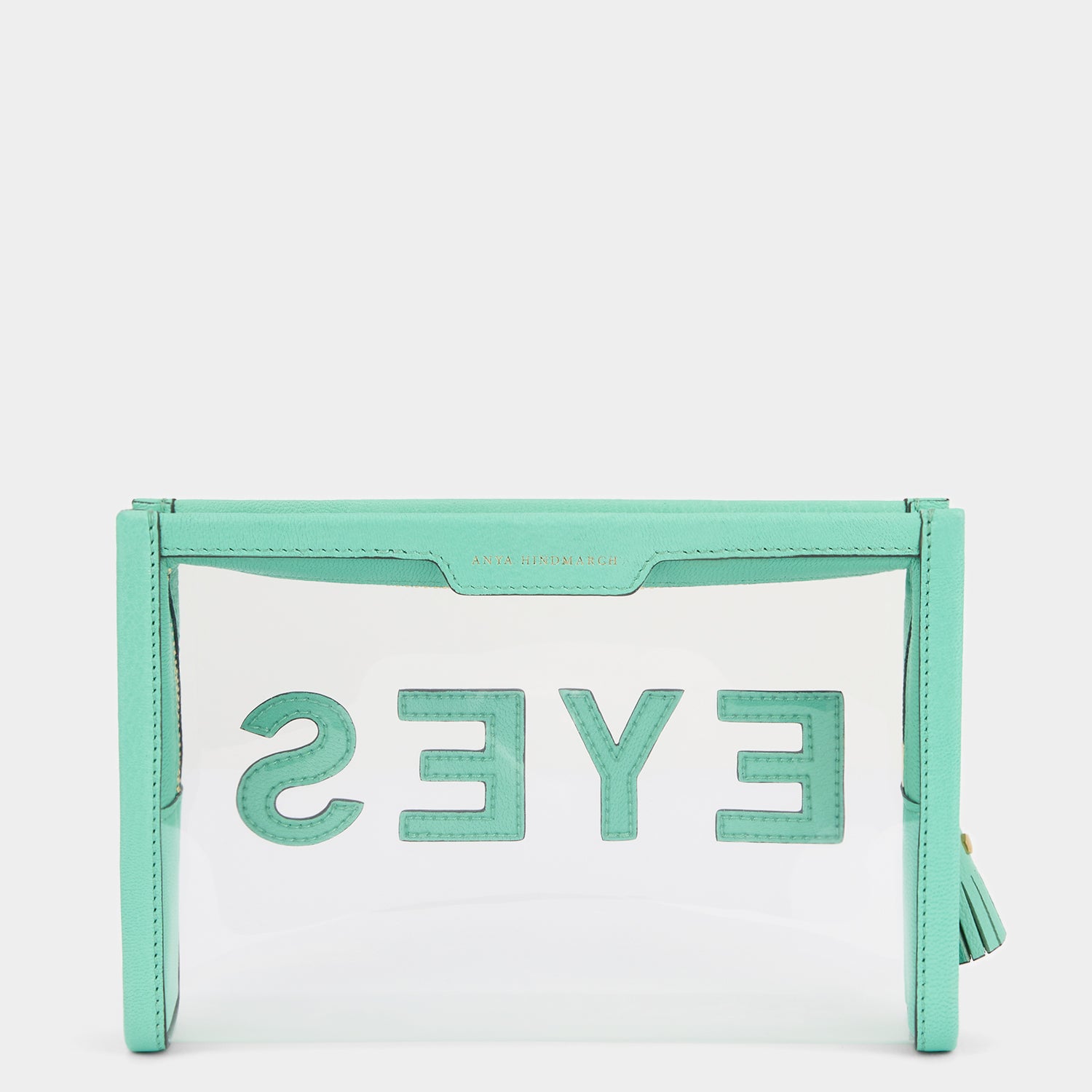 Eyes Pouch -

                  
                    Capra Leather in Arsenic Green/Clear -
                  

                  Anya Hindmarch UK
