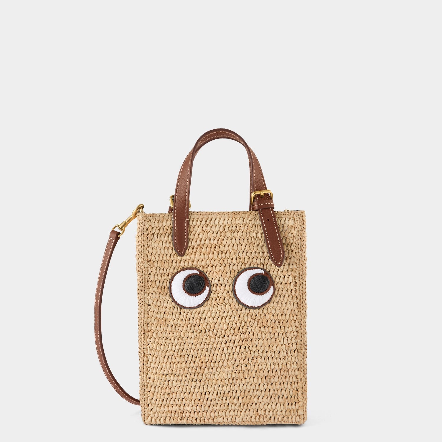 Mini Raffia Cross-body Tote Bag with Eyes Anya Hindmarch UK