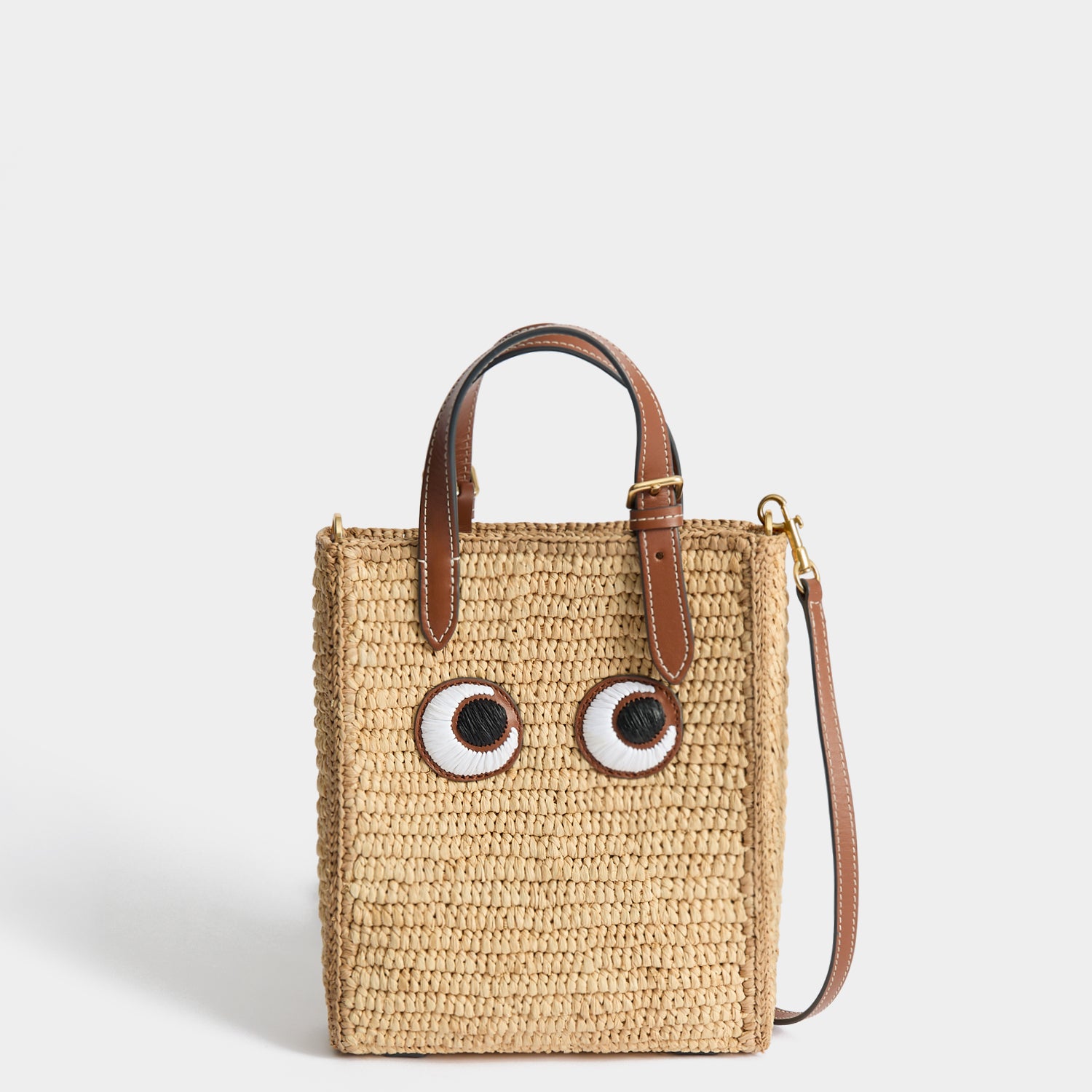 Mini Raffia Cross-body Tote Bag with Eyes | Anya Hindmarch UK