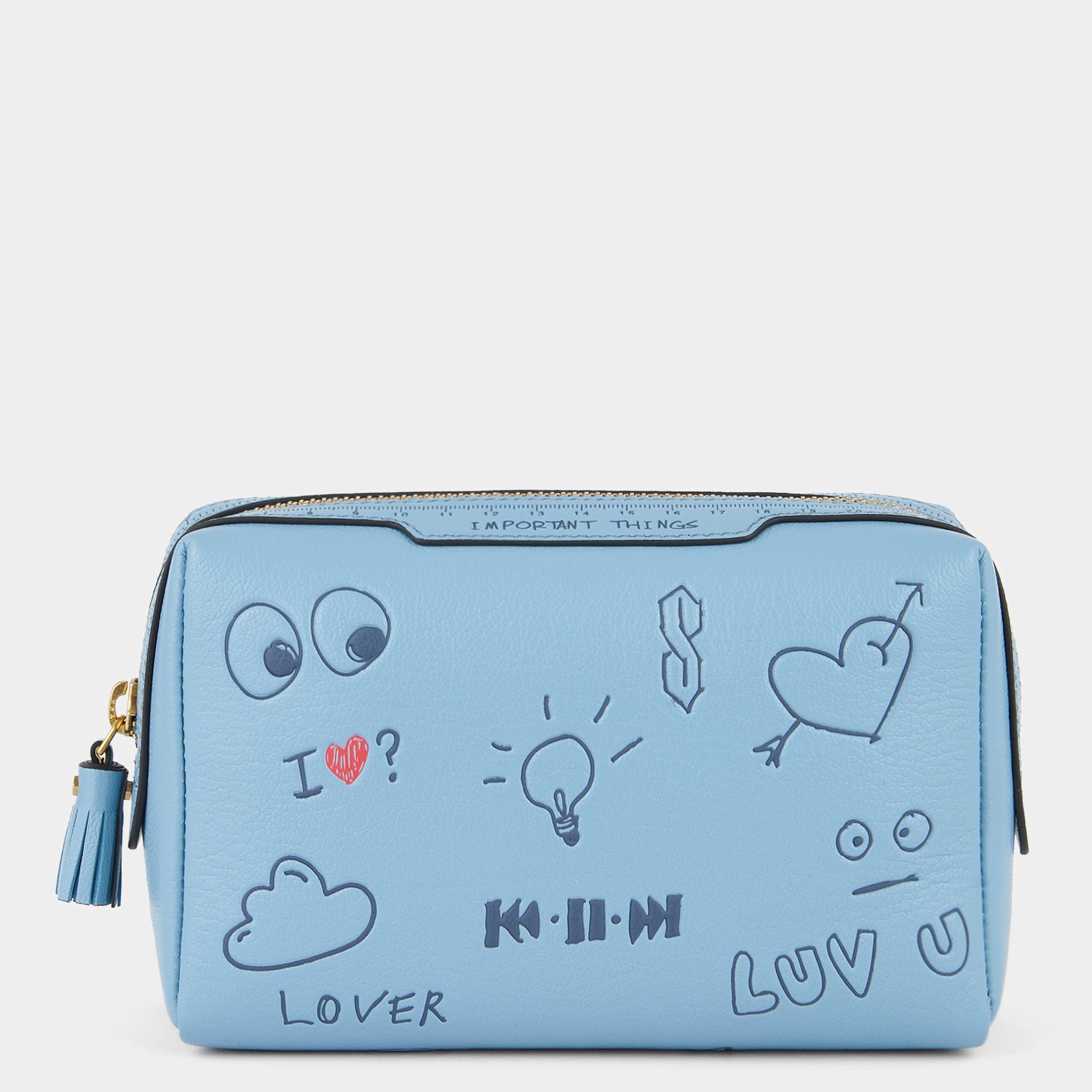 Anya Hindmarch IMPORTANT THINGSポーチ ネイビー Important Things Pouch in Blue Leather | Anya Hindmarch UK