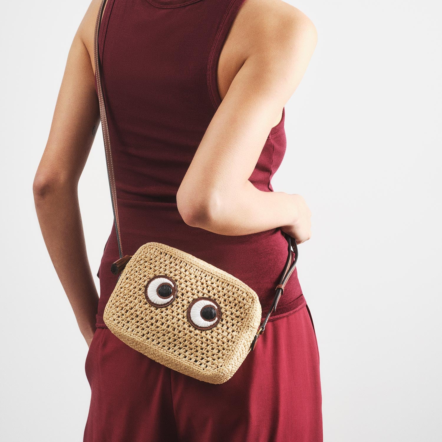 Small Raffia Cross-body Bag with Eyes | Anya Hindmarch UK
