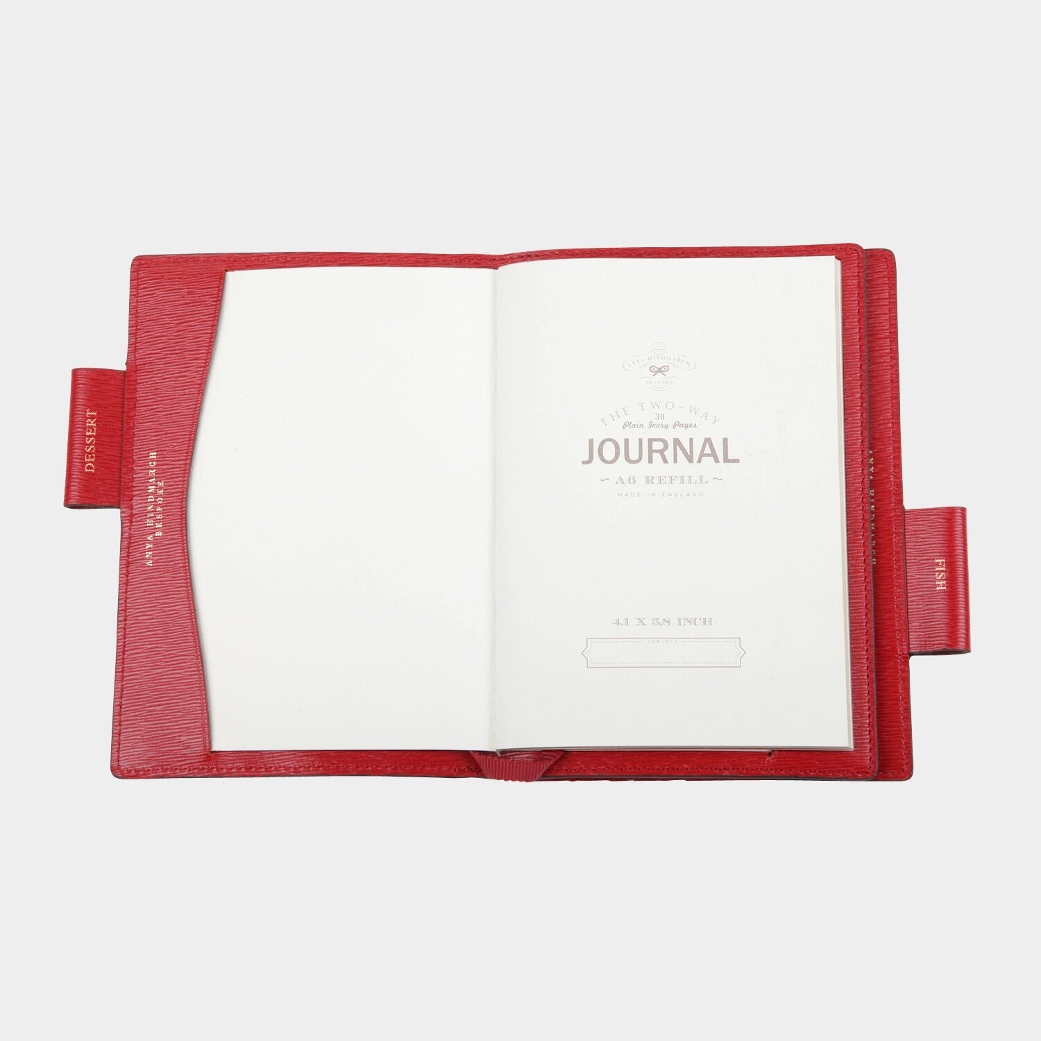 Bespoke A6 Two Way Journal -

                  
                    London Grain in Red -
                  

                  Anya Hindmarch UK
