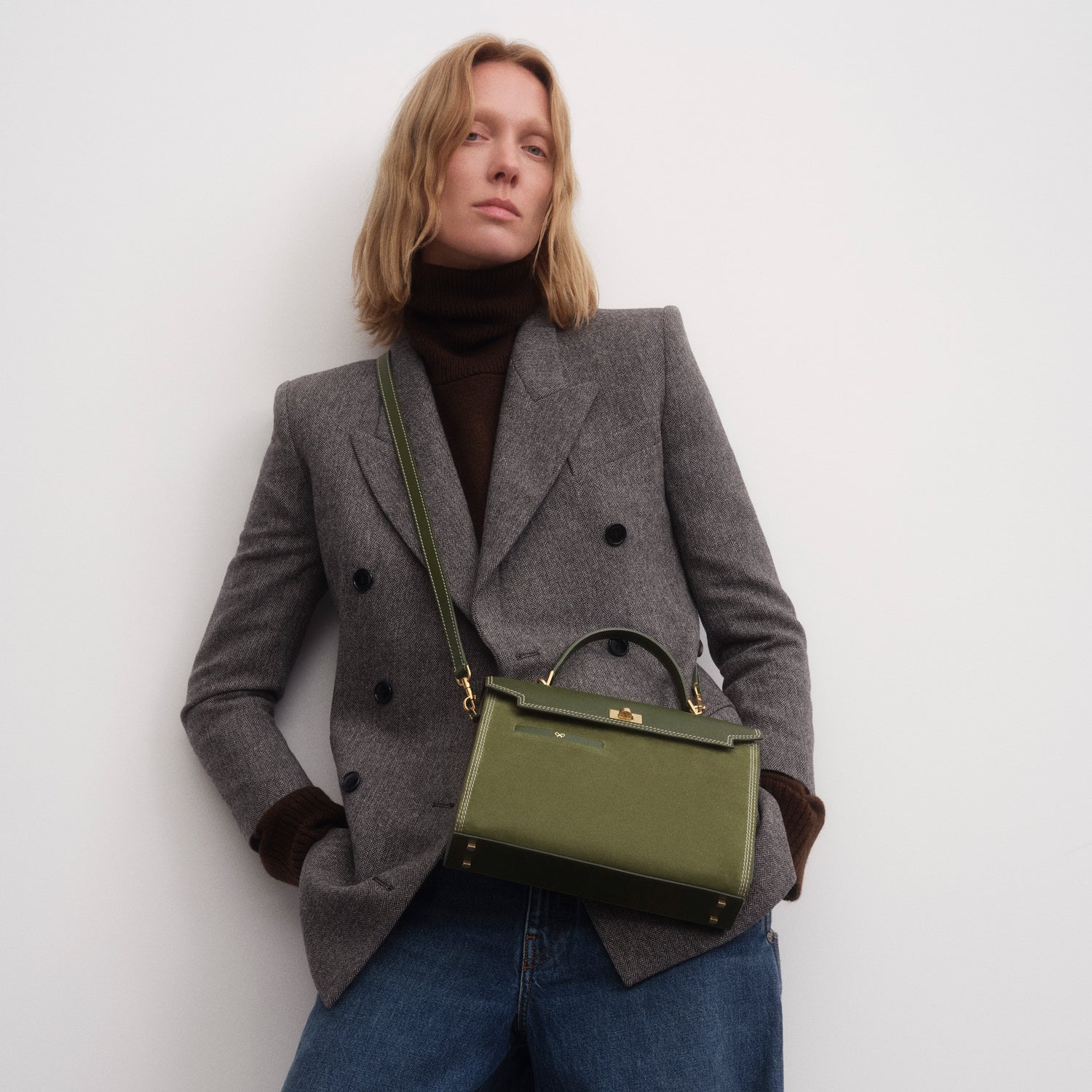 Mortimer Stitch Top Handle -

          
            Suede Leather in Bonsai Green -
          

          Anya Hindmarch UK
