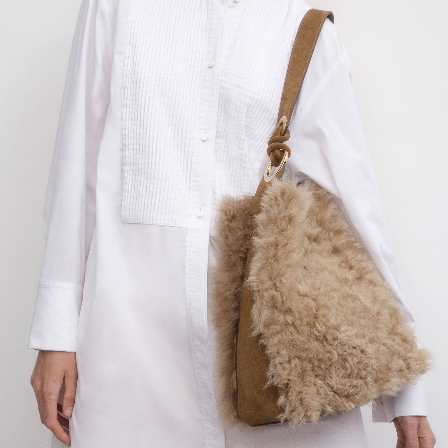 Ringo Shearling Shoulder Bag -

          
            Shearling in Taupe -
          

          Anya Hindmarch UK
