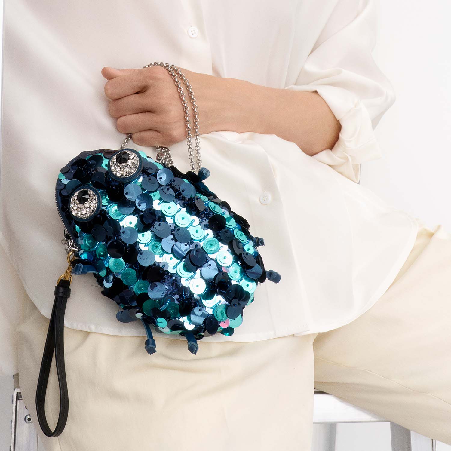 Embellished Bug Cross-body Pouch -

          
            Sequins in Petrol blue -
          

          Anya Hindmarch UK
