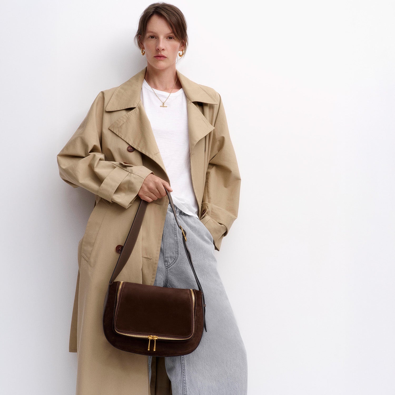 Vere Shoulder Bag -

          
            Suede/Calf Leather in Truffle -
          

          Anya Hindmarch UK
