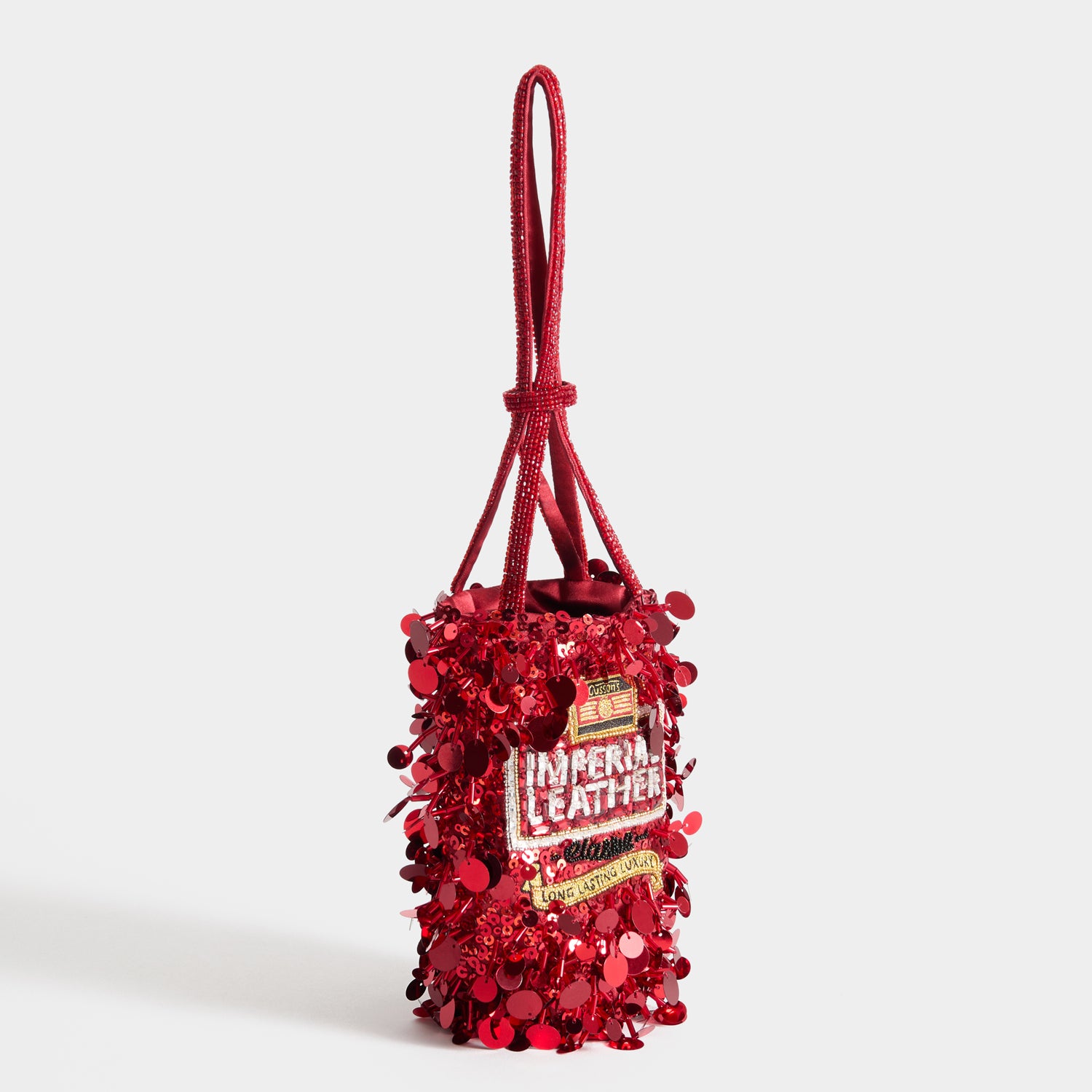 Anya Brands Imperial Leather Mini Bucket Bag -

          
            Satin/Sequins in Red -
          

          Anya Hindmarch UK
