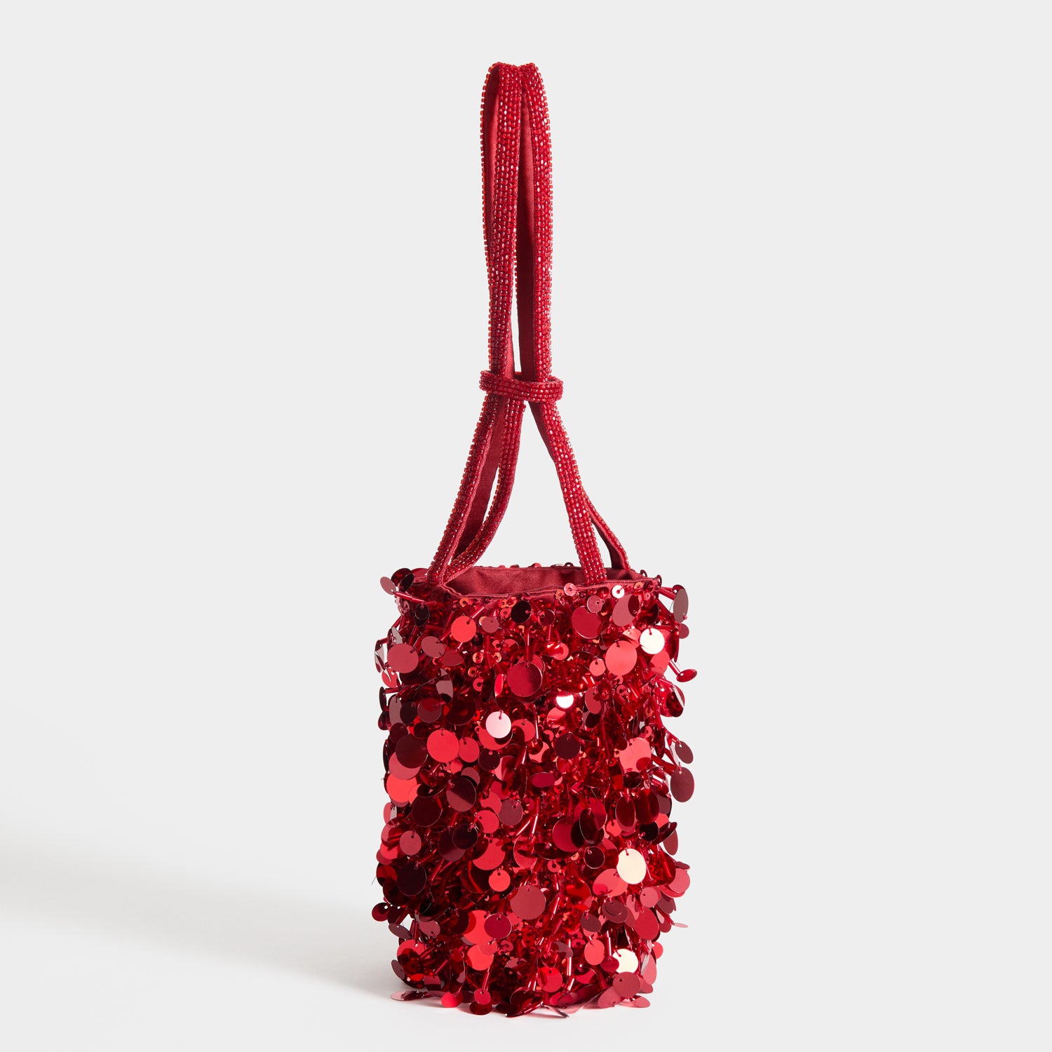 Anya Brands Imperial Leather Mini Bucket Bag -

          
            Satin/Sequins in Red -
          

          Anya Hindmarch UK
