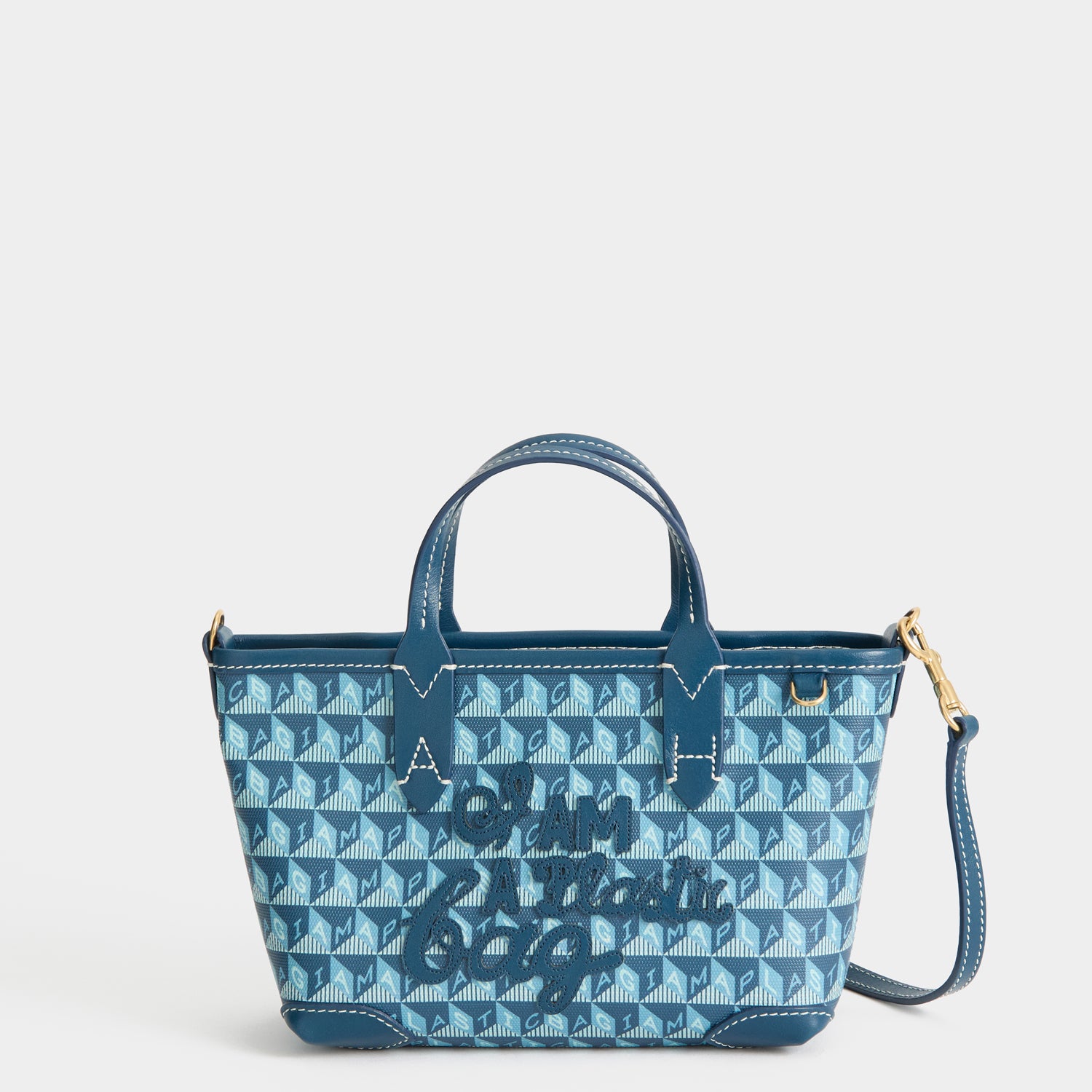 I Am A Plastic Bag Mini Tote -

          
            Recycled canvas/Satin leather in Petrol Blue -
          

          Anya Hindmarch UK
