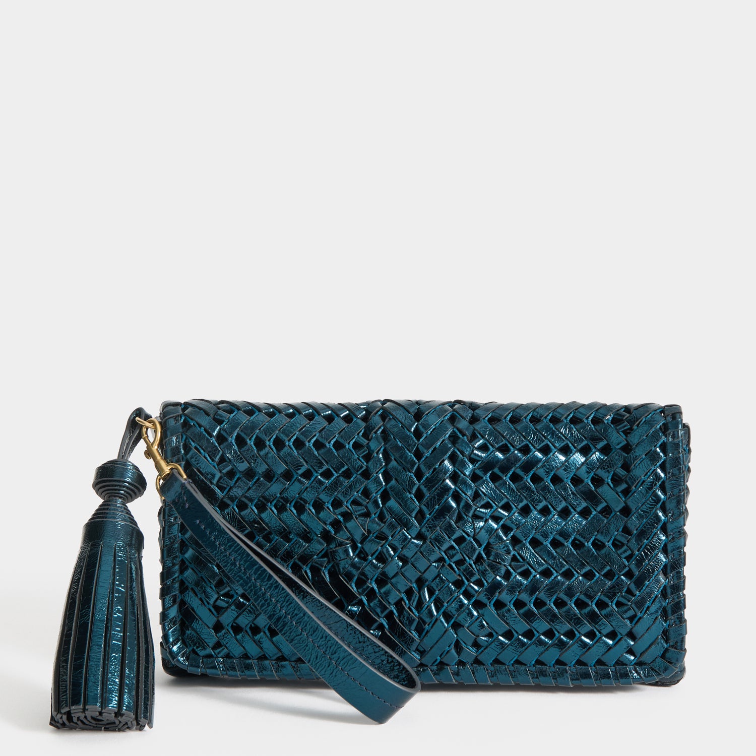 Neeson Tassel Clutch -

          
            Capra Leather in Metallic Blue -
          

          Anya Hindmarch UK
