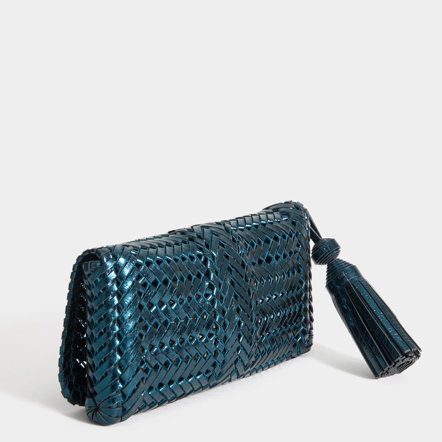 Neeson Tassel Clutch -

          
            Capra Leather in Metallic Blue -
          

          Anya Hindmarch UK
