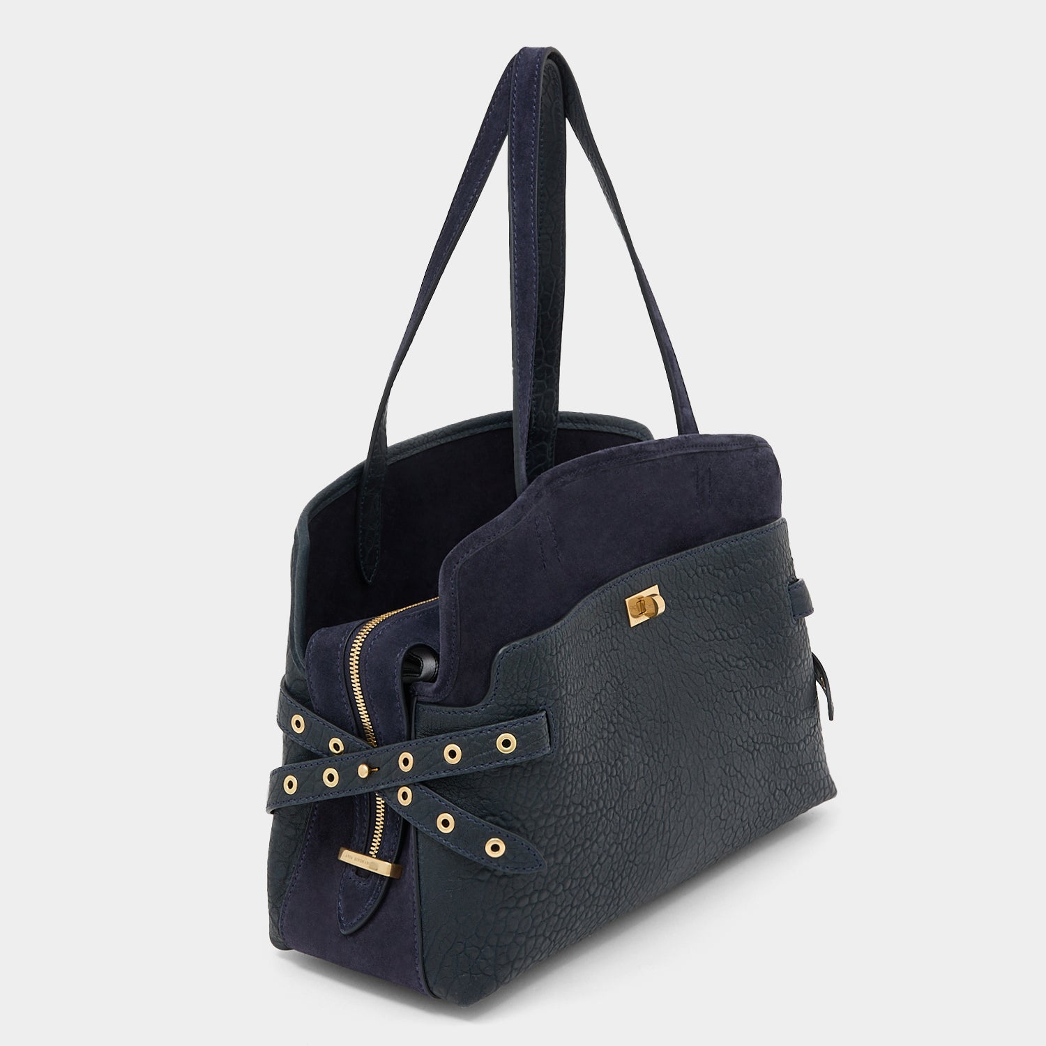 Wilson Eyelet Shoulder Bag -

          
            Suede Leather in Marine Blue -
          

          Anya Hindmarch UK
