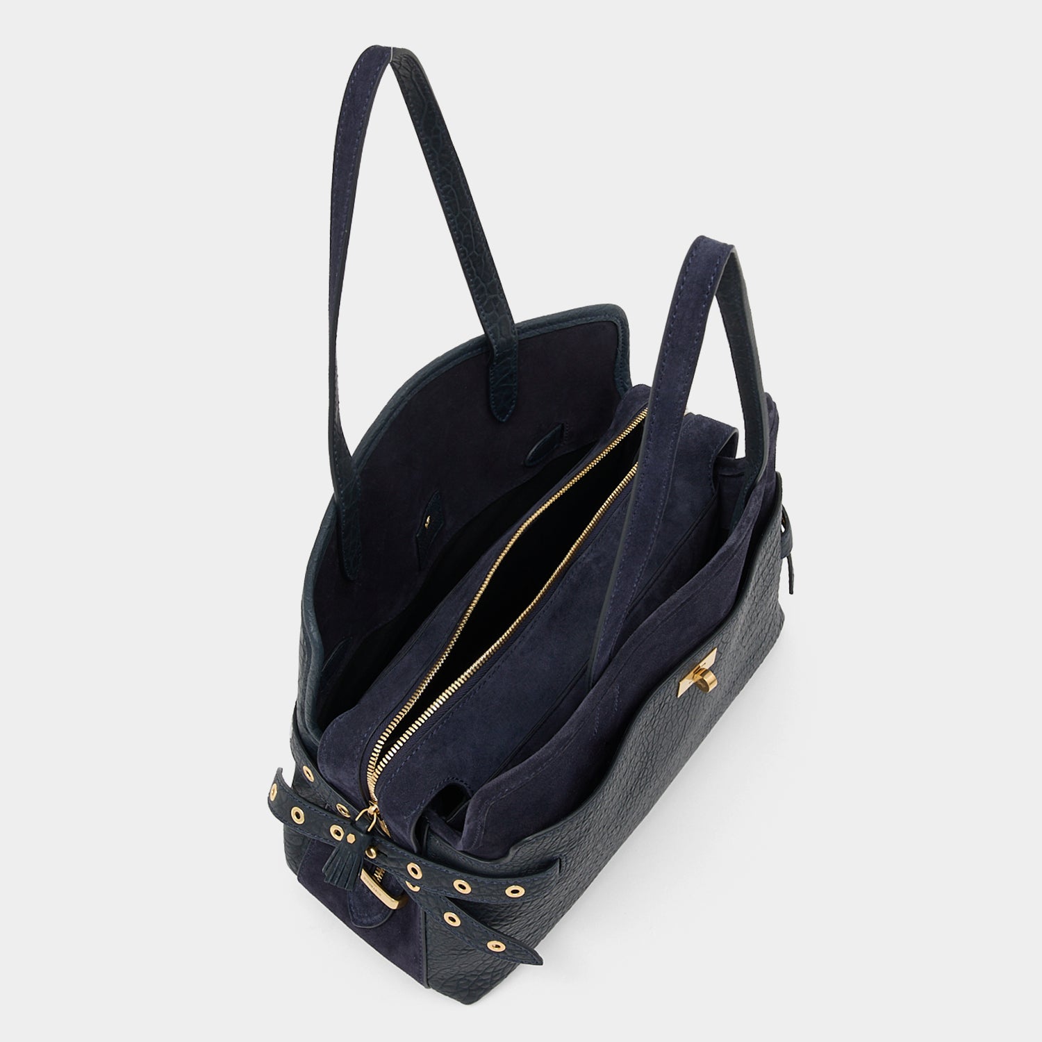 Wilson Eyelet Shoulder Bag -

          
            Suede Leather in Marine Blue -
          

          Anya Hindmarch UK
