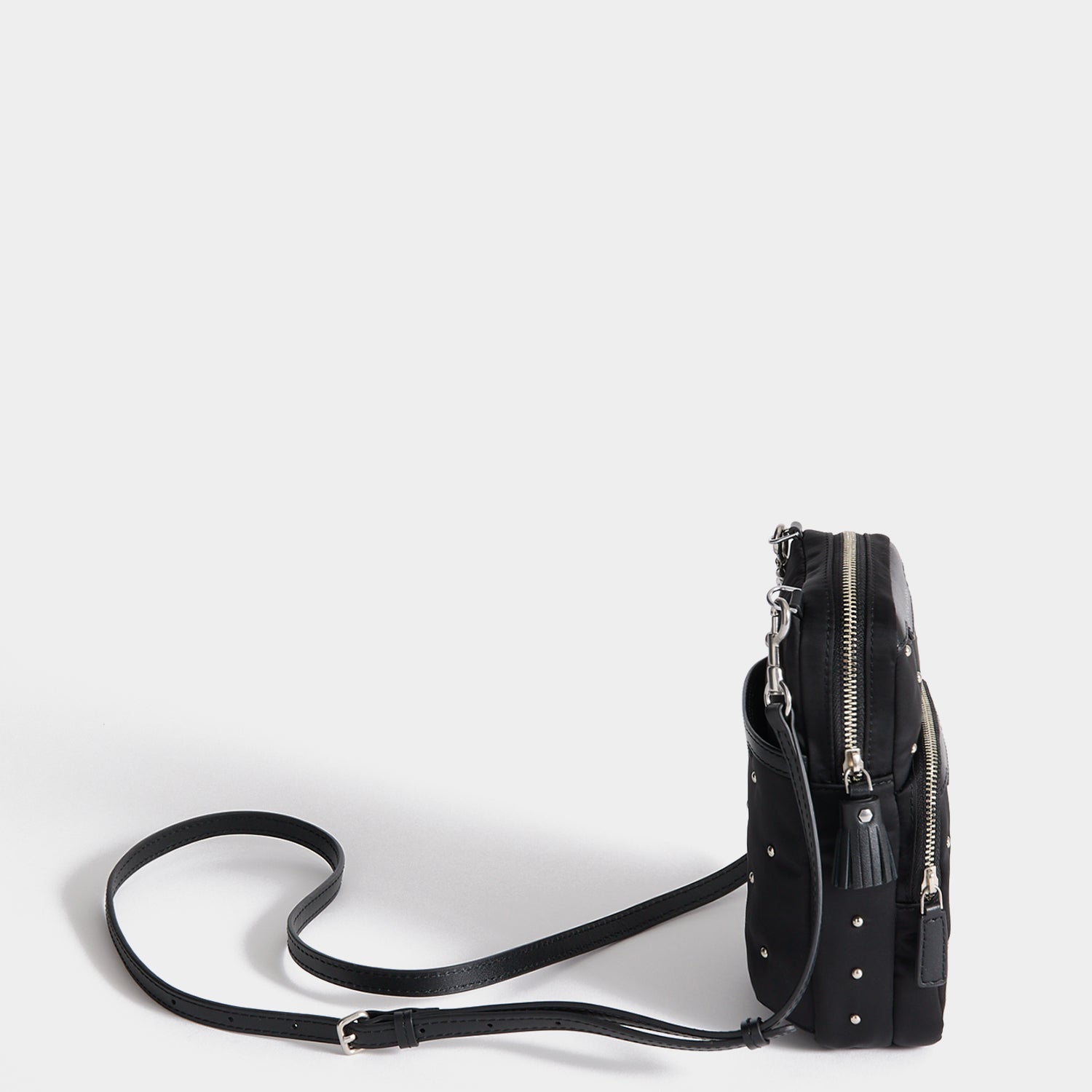 Studs Essentials Cross-body -

          
            Recycled Satin/Calf Leather in Black -
          

          Anya Hindmarch UK
