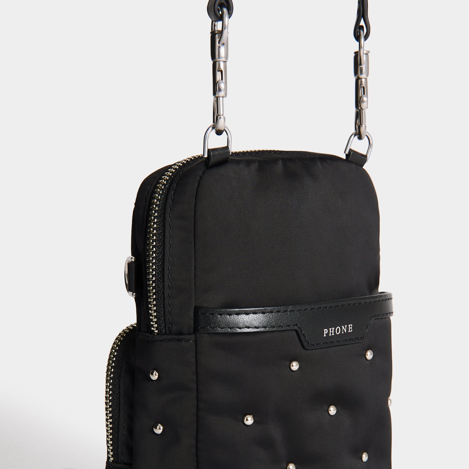 Studs Essentials Cross-body -

          
            Recycled Satin/Calf Leather in Black -
          

          Anya Hindmarch UK
