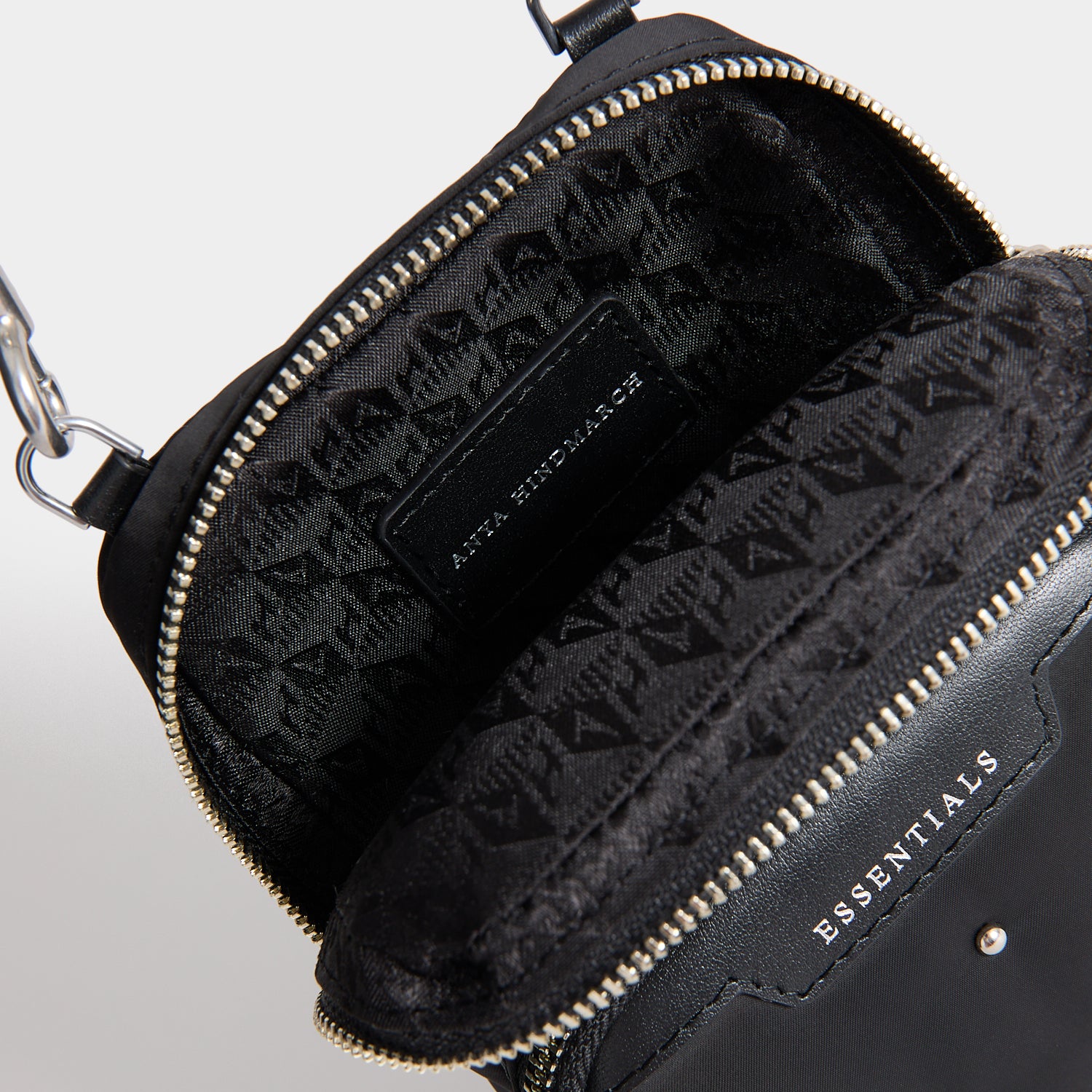 Studs Essentials Cross-body -

          
            Recycled Satin/Calf Leather in Black -
          

          Anya Hindmarch UK
