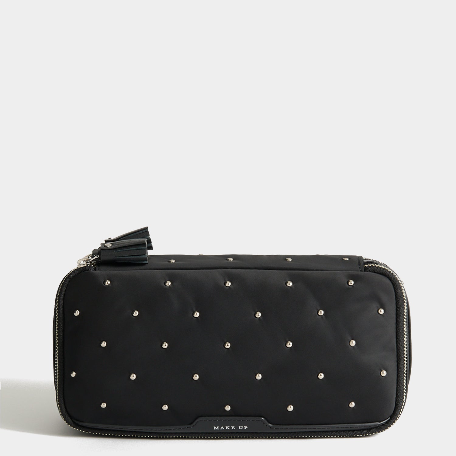 Studs Large Make-Up Pouch -

          
            Recycled Satin/Calf Leather in Black -
          

          Anya Hindmarch UK
