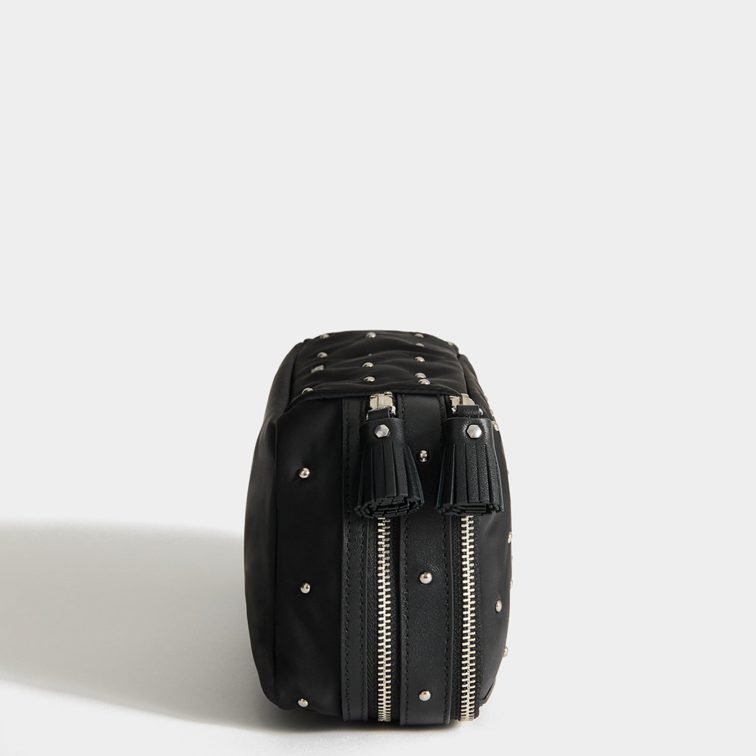 Studs Large Make-Up Pouch -

          
            Recycled Satin/Calf Leather in Black -
          

          Anya Hindmarch UK
