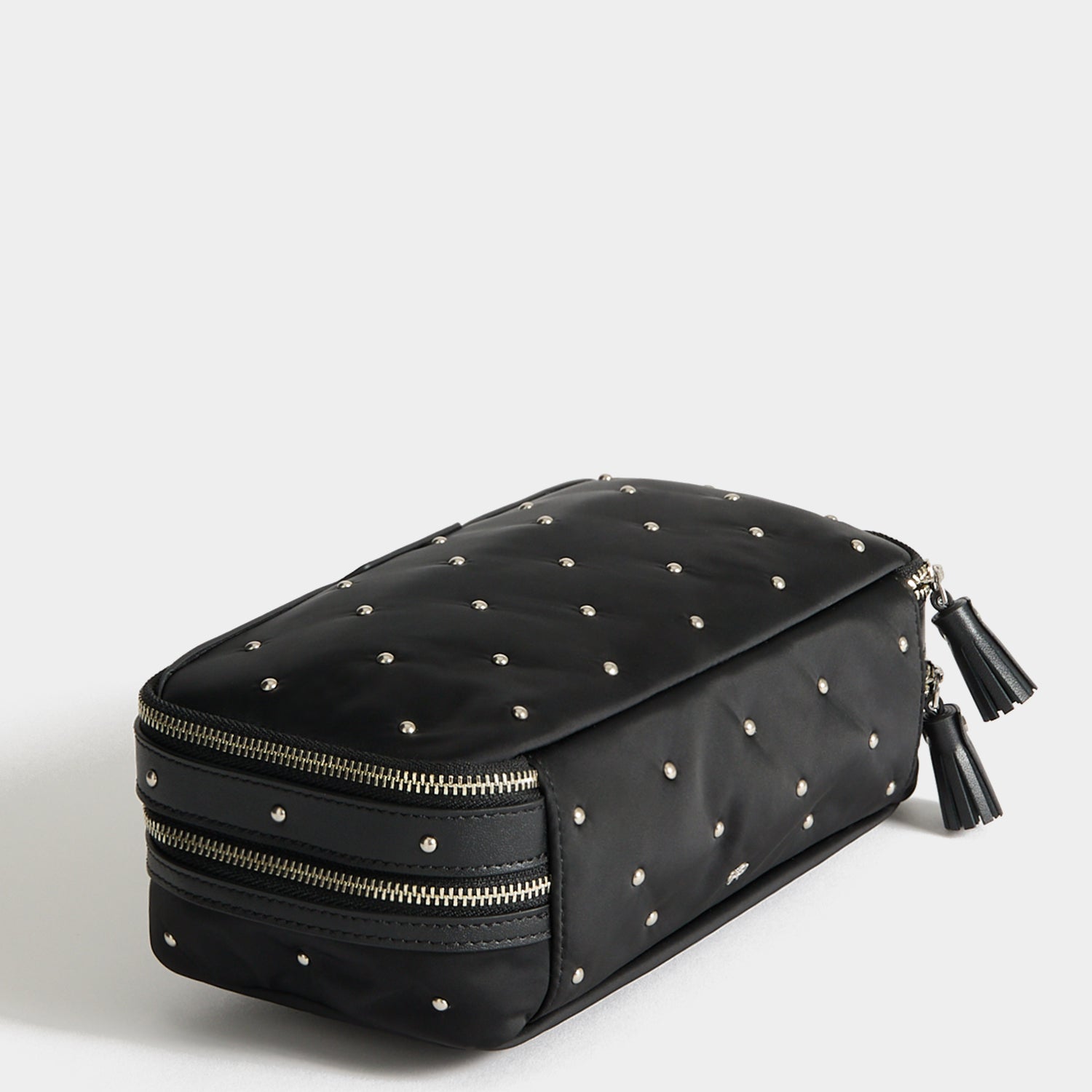 Studs Large Make-Up Pouch -

          
            Recycled Satin/Calf Leather in Black -
          

          Anya Hindmarch UK
