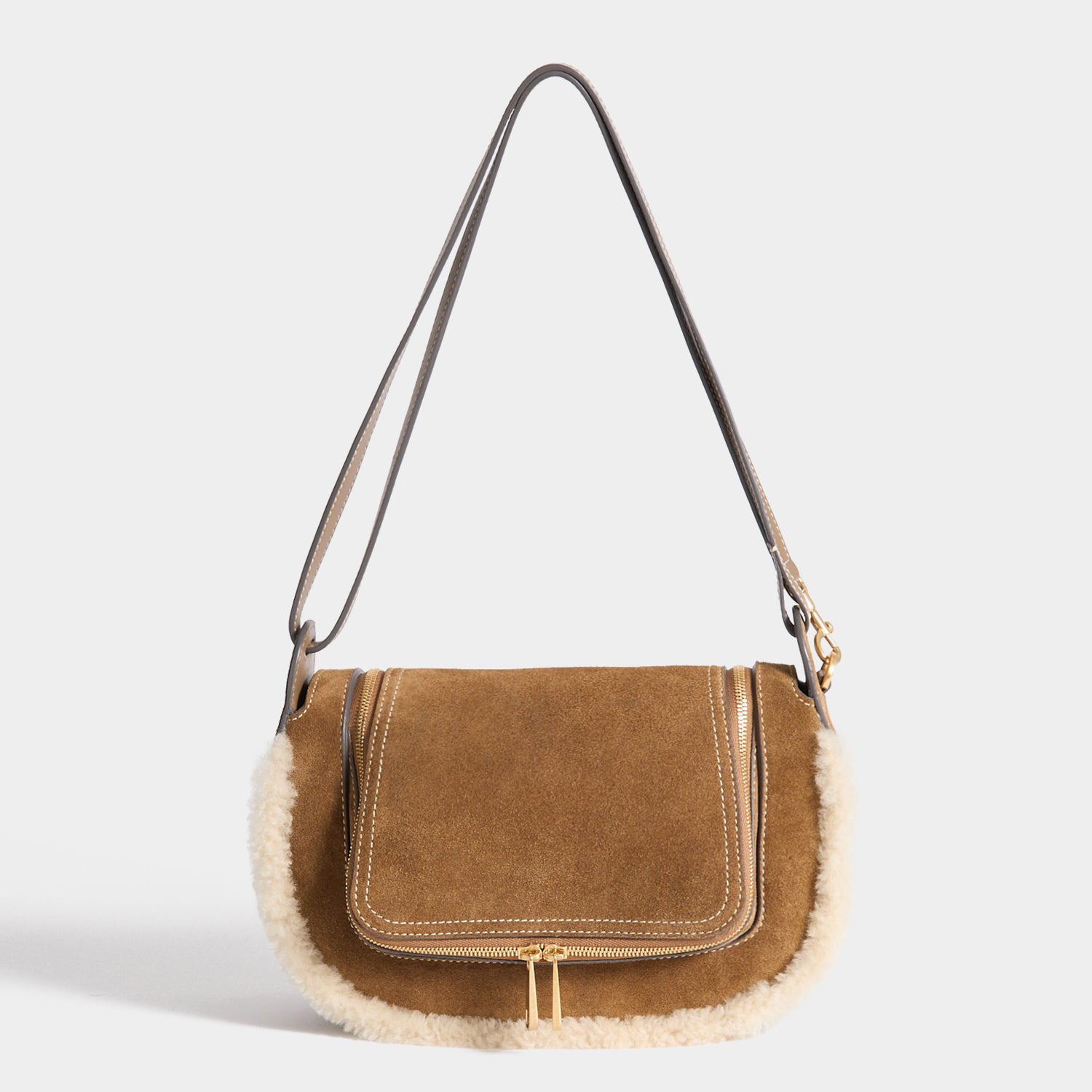 Vere Shearling Two-Way Cross-body -

          
            Shearling/Suede Leather in Moutarde -
          

          Anya Hindmarch UK
