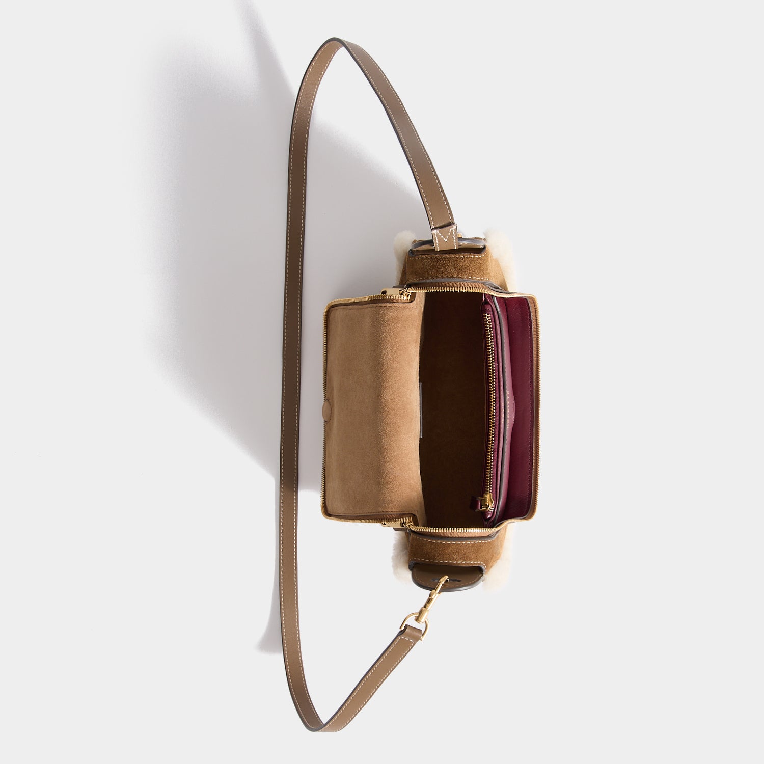Vere Shearling Two-Way Cross-body -

          
            Shearling/Suede Leather in Moutarde -
          

          Anya Hindmarch UK
