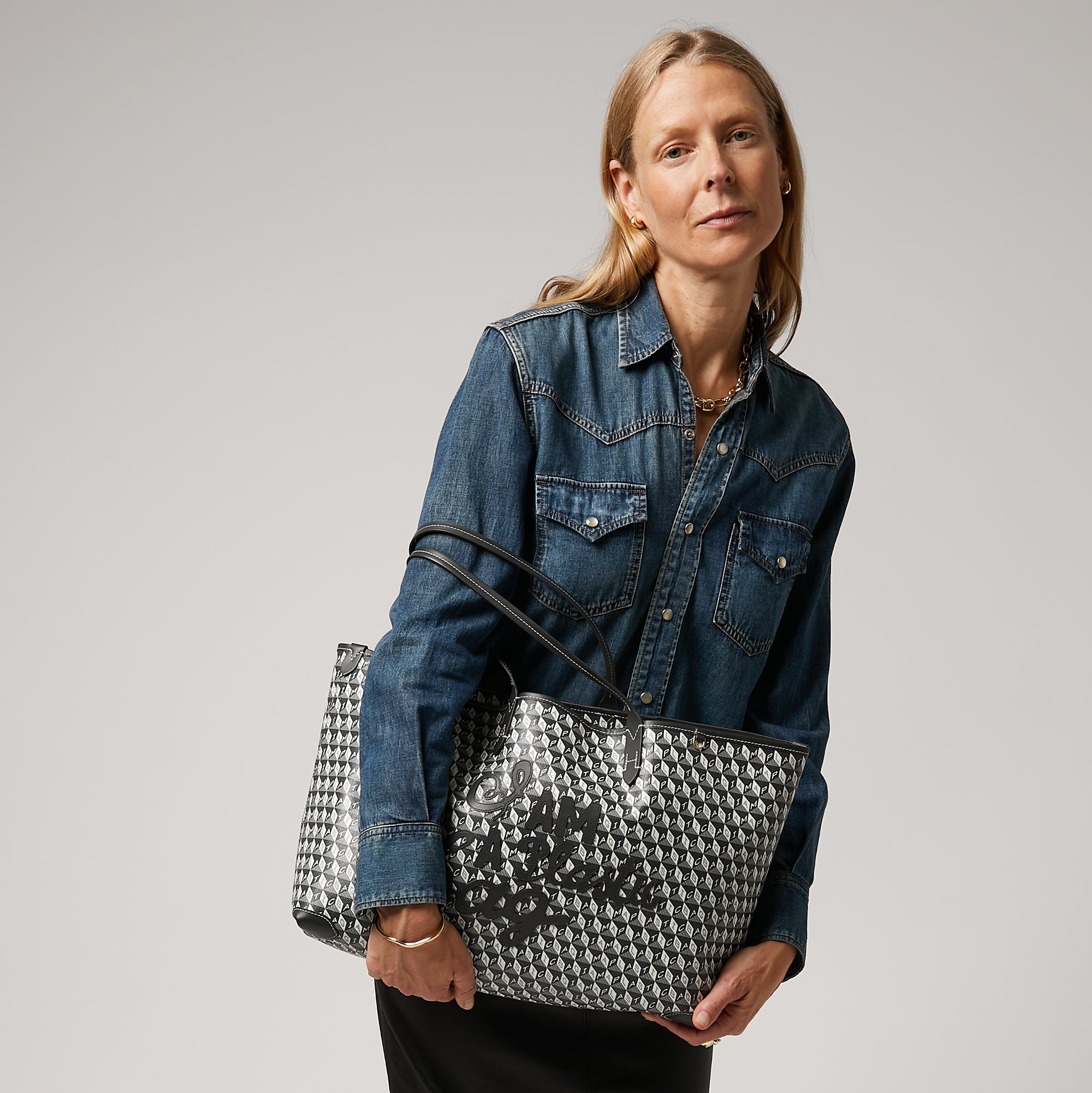 I Am A Plastic Bag Motif Tote -

                  
                    Recycled Coated Canvas in Charcoal -
                  

                  Anya Hindmarch UK
