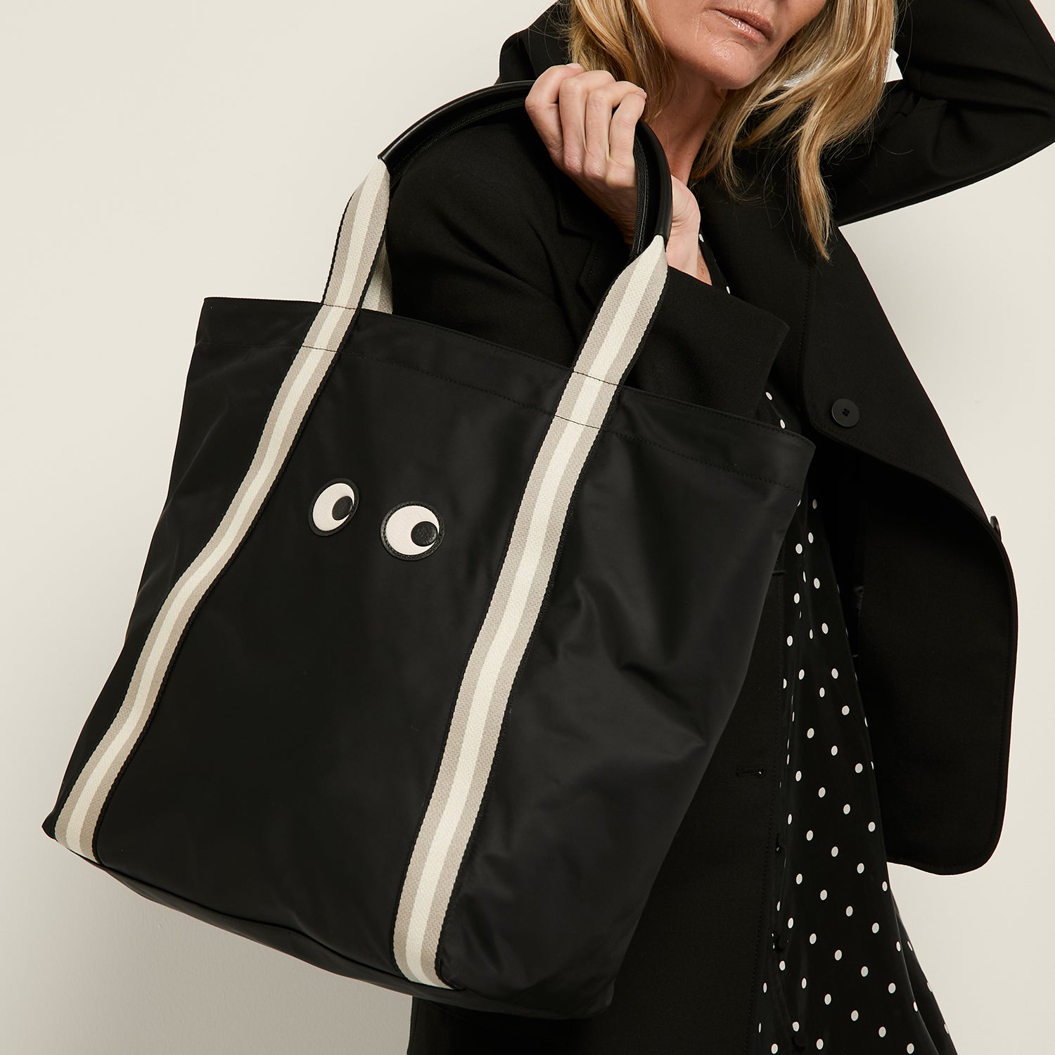 Eyes Shopping Tote -

                  
                    Regenerated ECONYL® in Black -
                  

                  Anya Hindmarch UK
