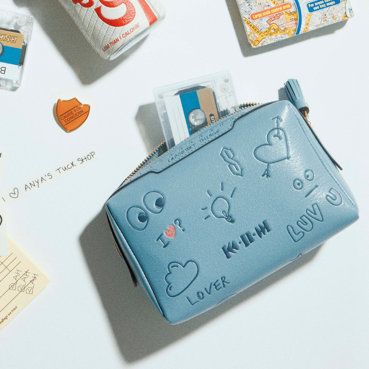 Important Things Scribble Pouch -

          
            Calf Leather in School Blue -
          

          Anya Hindmarch UK
