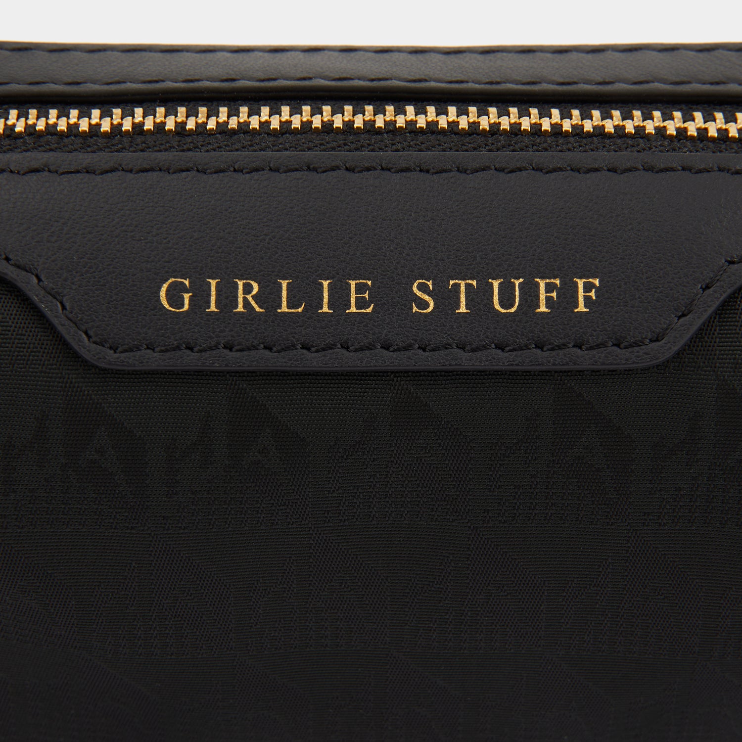 Logo Girlie Stuff Pouch -

                  
                    Jacquard Nylon in Black -
                  

                  Anya Hindmarch UK
