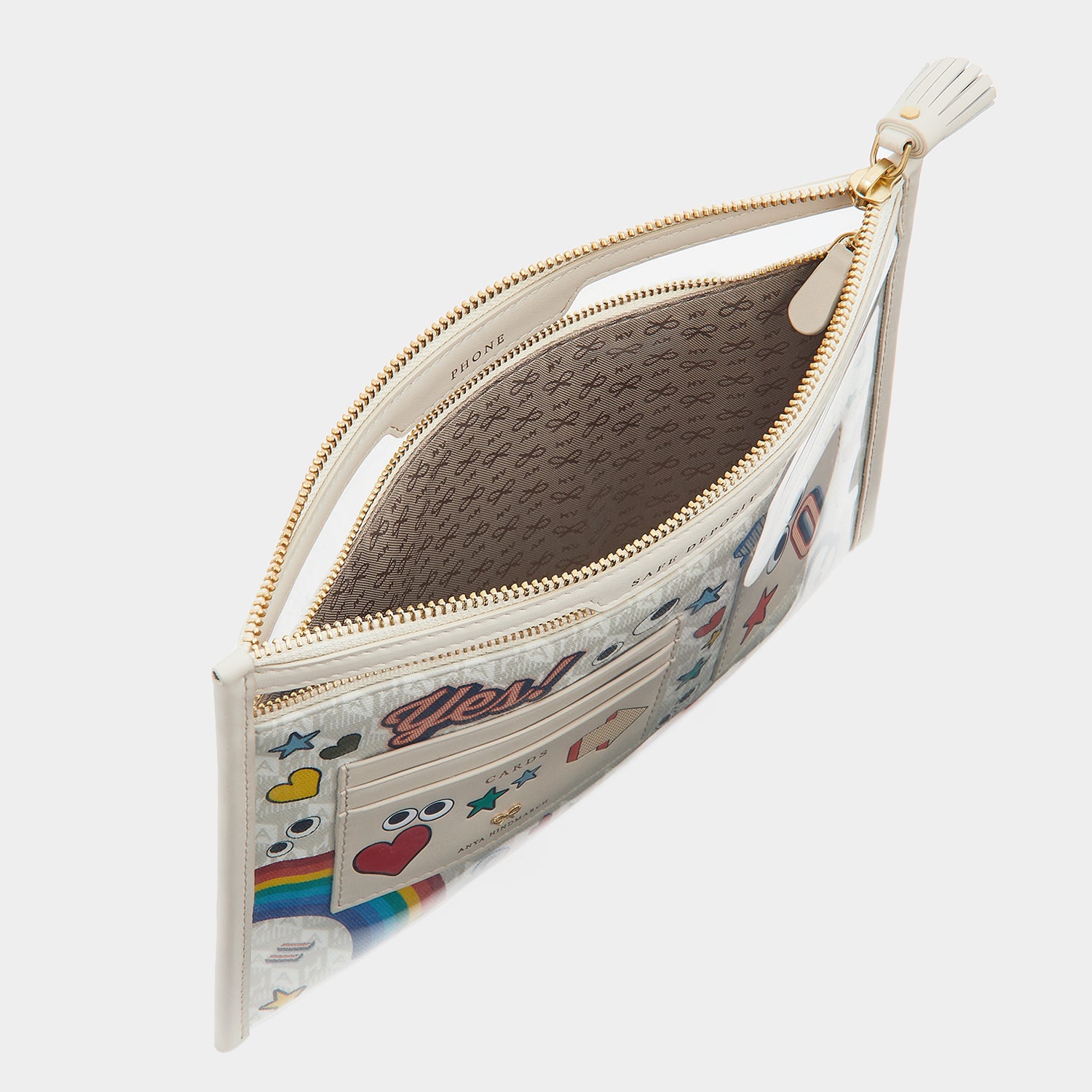 All Over Stickers Safe Deposit Case -

          
            Recycled Canvas in Chalk -
          

          Anya Hindmarch UK
