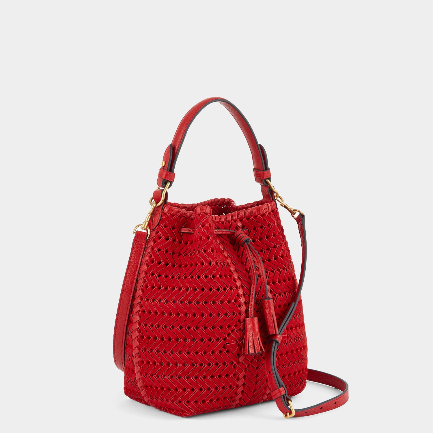 Neeson Small Drawstring -

                  
                    Nubuck Leather in Red -
                  

                  Anya Hindmarch UK
