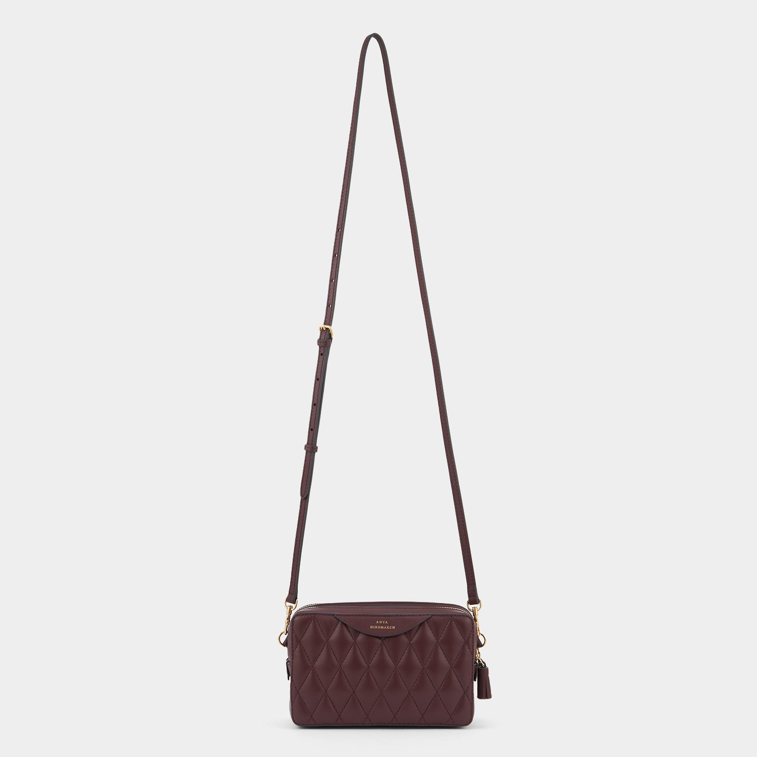 Quilted Double Zip Cross-body -

                  
                    Calf Leather in Claret -
                  

                  Anya Hindmarch UK
