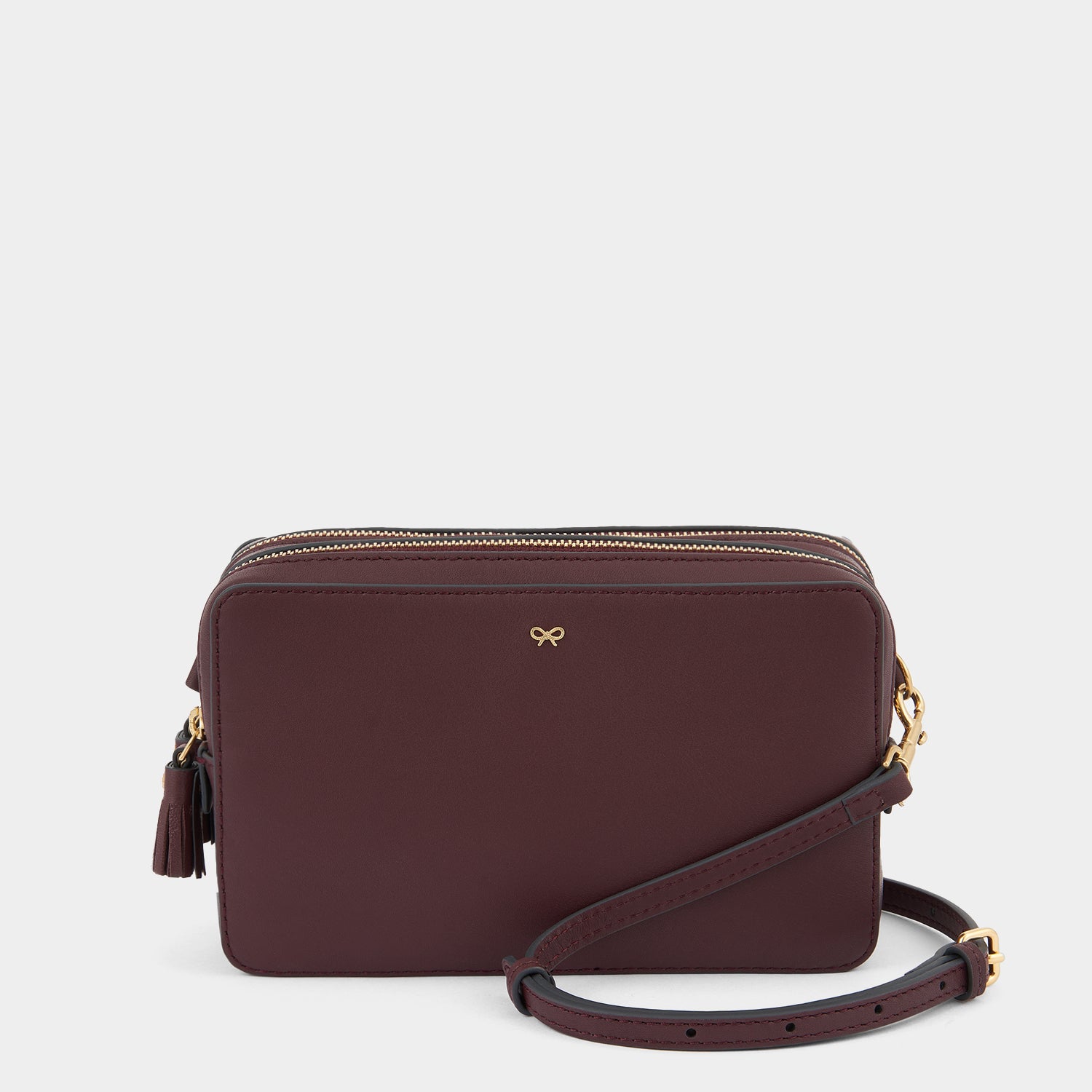 Quilted Double Zip Cross-body -

                  
                    Calf Leather in Claret -
                  

                  Anya Hindmarch UK

