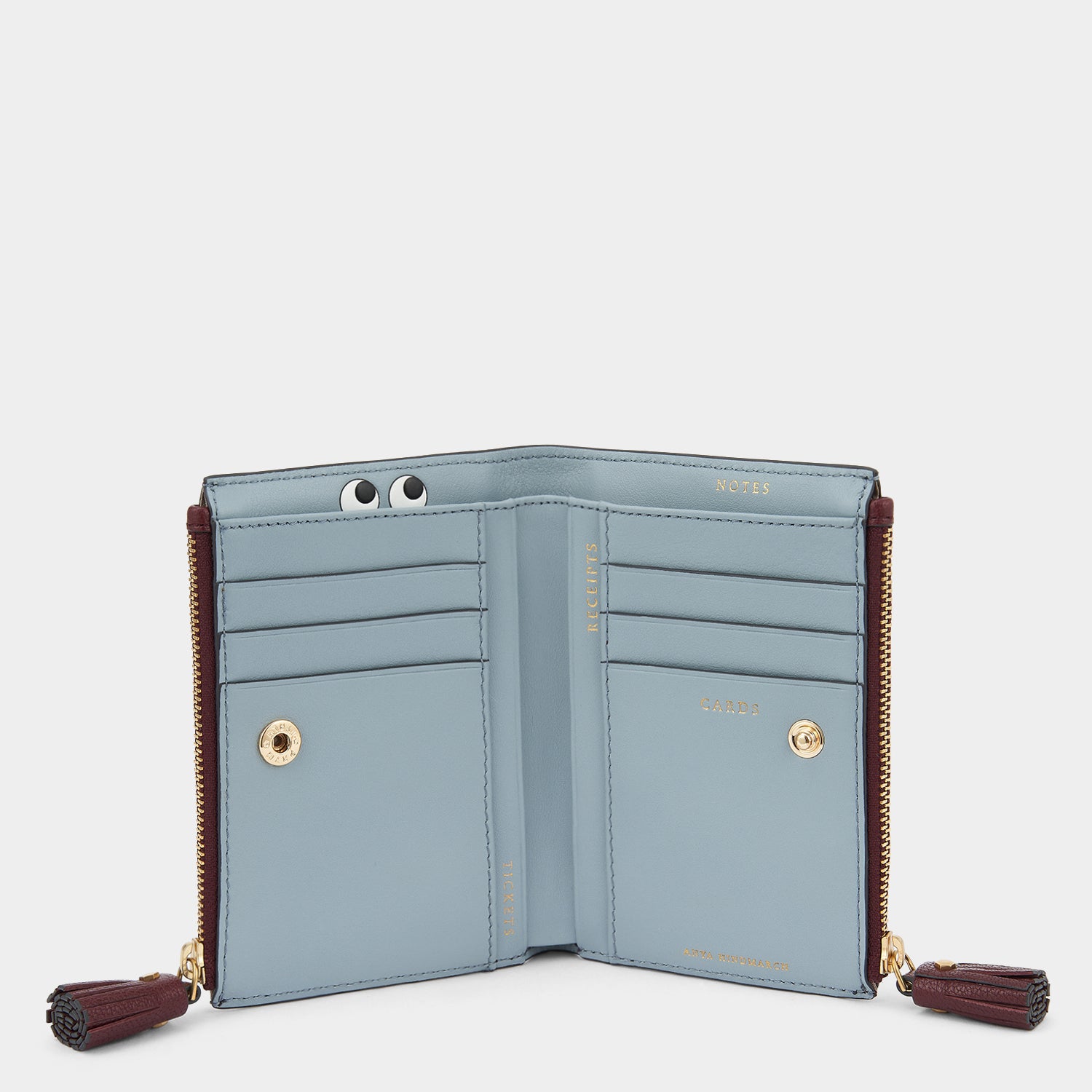 Peeping Eyes Small Double Zip Wallet -

                  
                    Capra Leather in Rosewood -
                  

                  Anya Hindmarch UK
