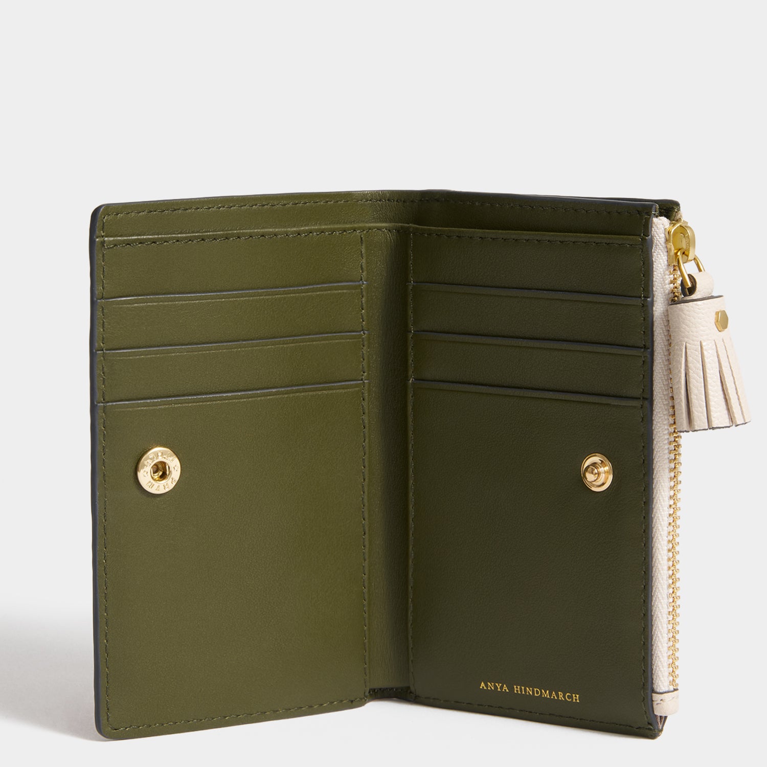 Anya Brands Corn Flakes Folding Wallet -

          
            Capra Leather in Olive -
          

          Anya Hindmarch UK
