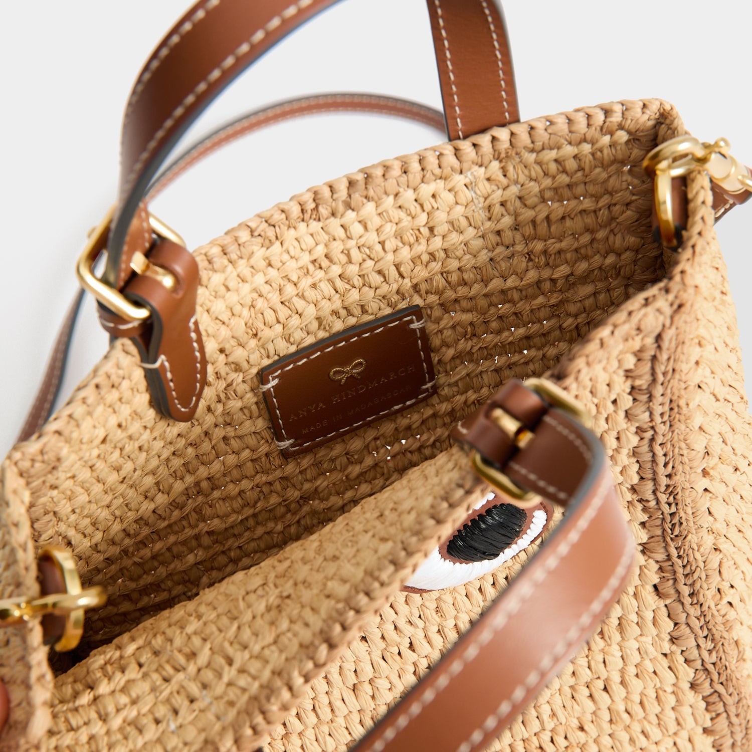 Mini Raffia Cross-body Tote Bag with Eyes | Anya Hindmarch UK