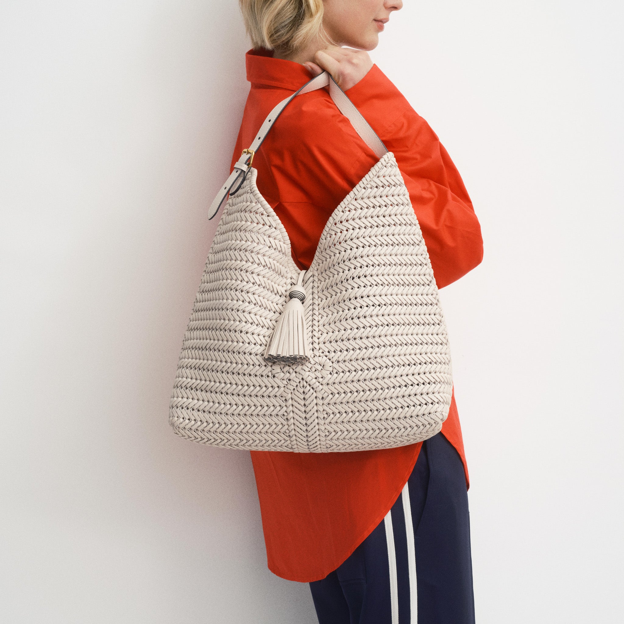 Neeson Tassel Hobo Bag -

          
            Capra Leather in Chalk -
          

          Anya Hindmarch UK
