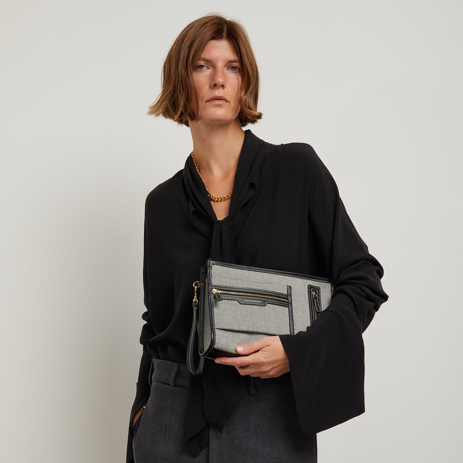 Pocket Pochette -

                  
                    Mixed Canvas in Salt and Pepper -
                  

                  Anya Hindmarch UK
