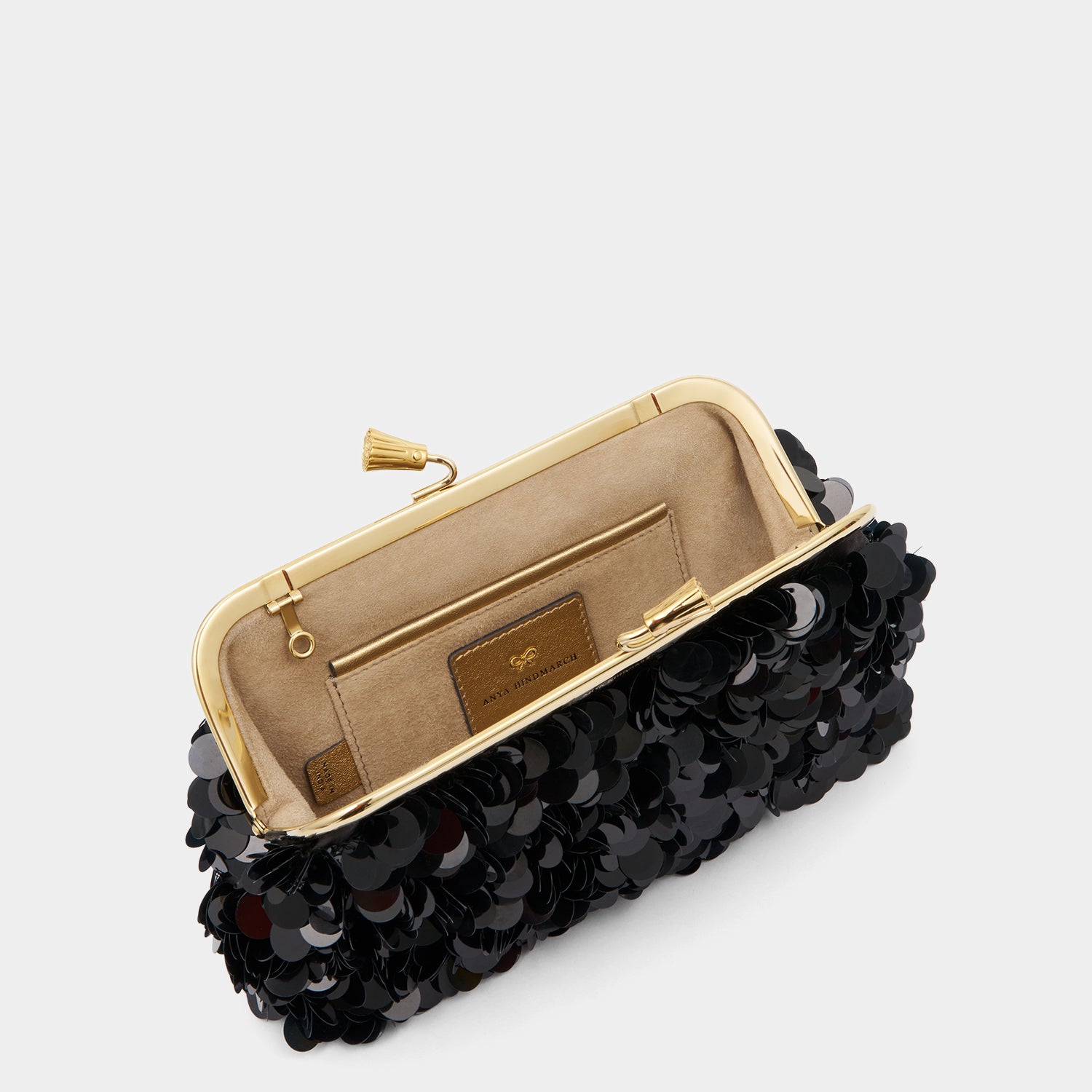 Maud Embellished Tassel Clutch -

                  
                    Sequins in Black -
                  

                  Anya Hindmarch UK
