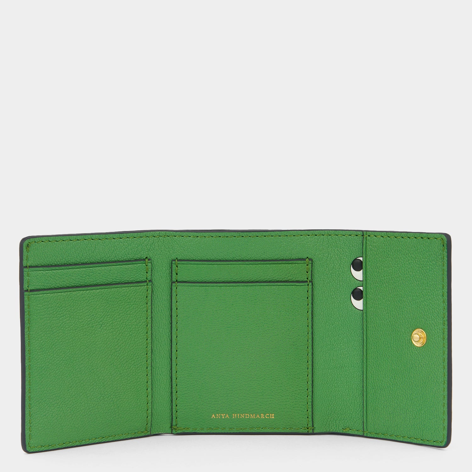 Peeping Eyes Mini Trifold Wallet -

          
            Capra Leather in Ink Green -
          

          Anya Hindmarch UK
