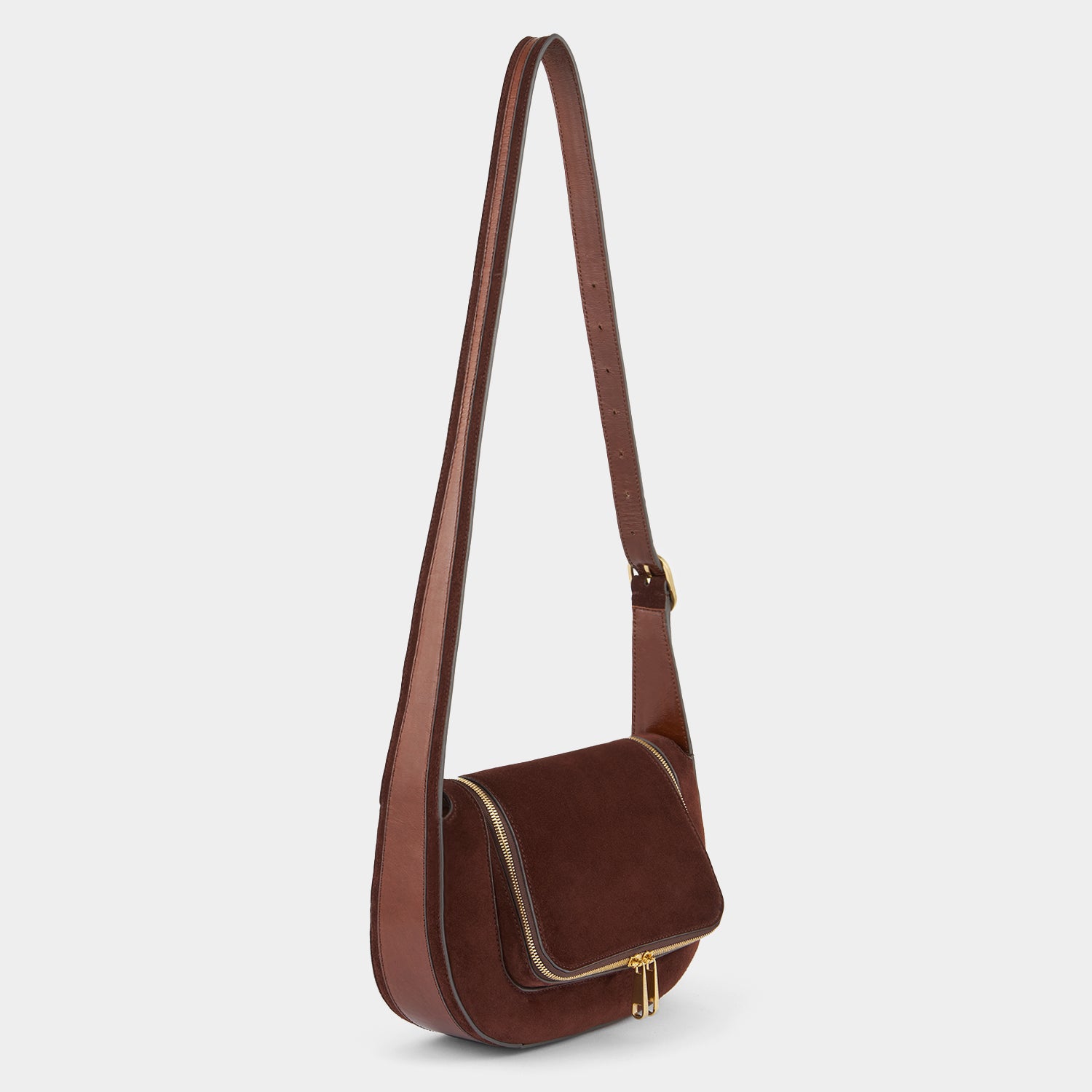 Brown suede cross-body bag by Anya Hindmarch