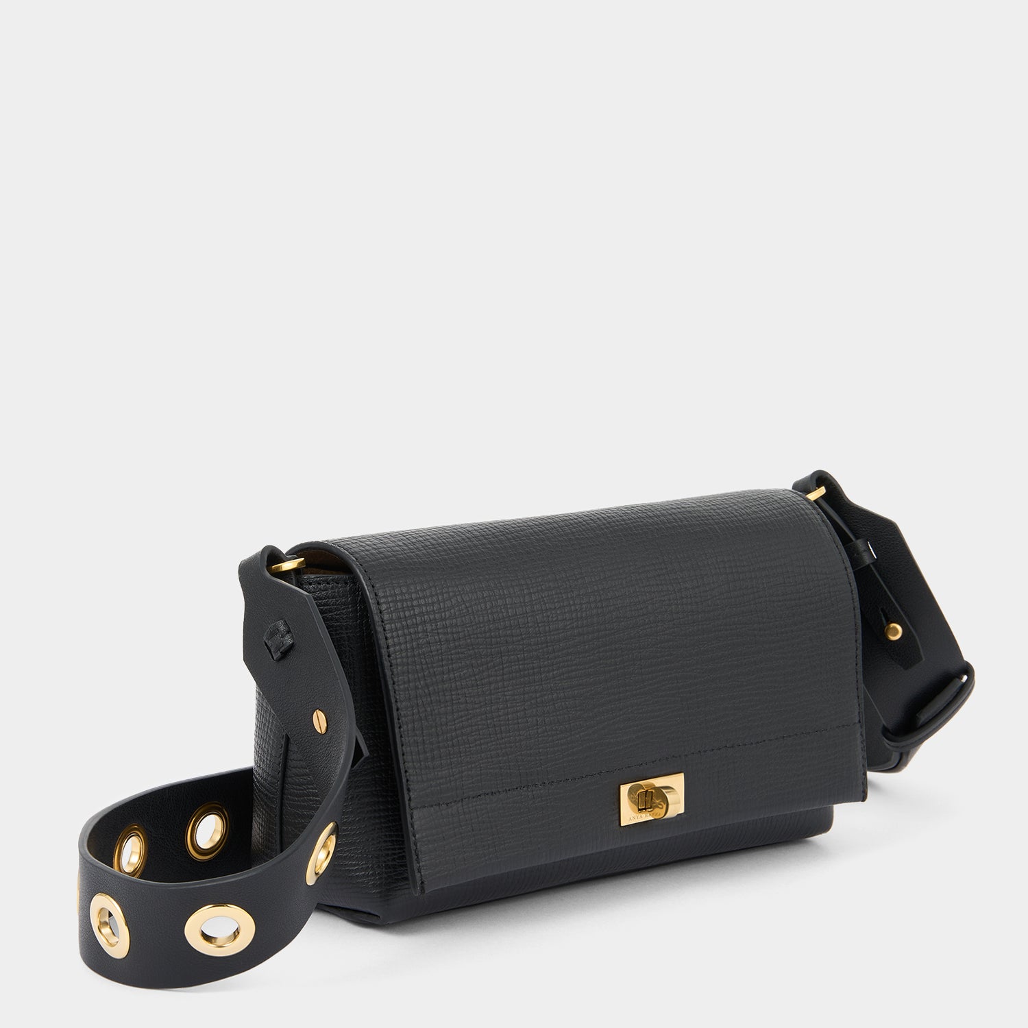 Mortimer Eyelet Cross-body -

          
            Crosshatch Leather in Black -
          

          Anya Hindmarch UK
