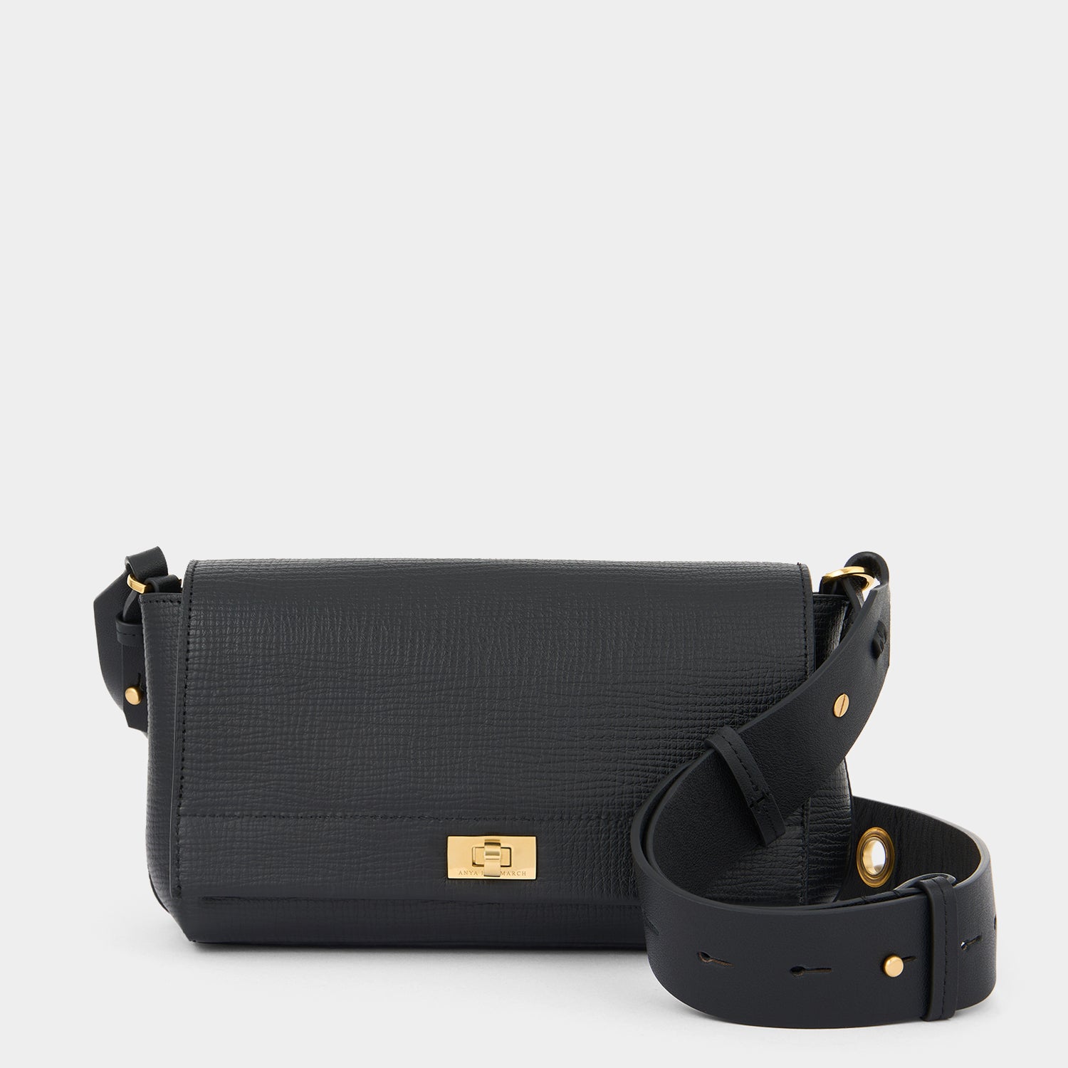 Mortimer Eyelet Cross-body -

          
            Crosshatch Leather in Black -
          

          Anya Hindmarch UK
