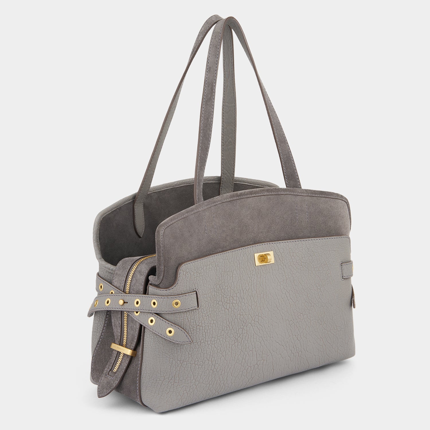 Wilson Eyelet Shoulder Bag -

          
            Suede Leather in Stone Grey -
          

          Anya Hindmarch UK
