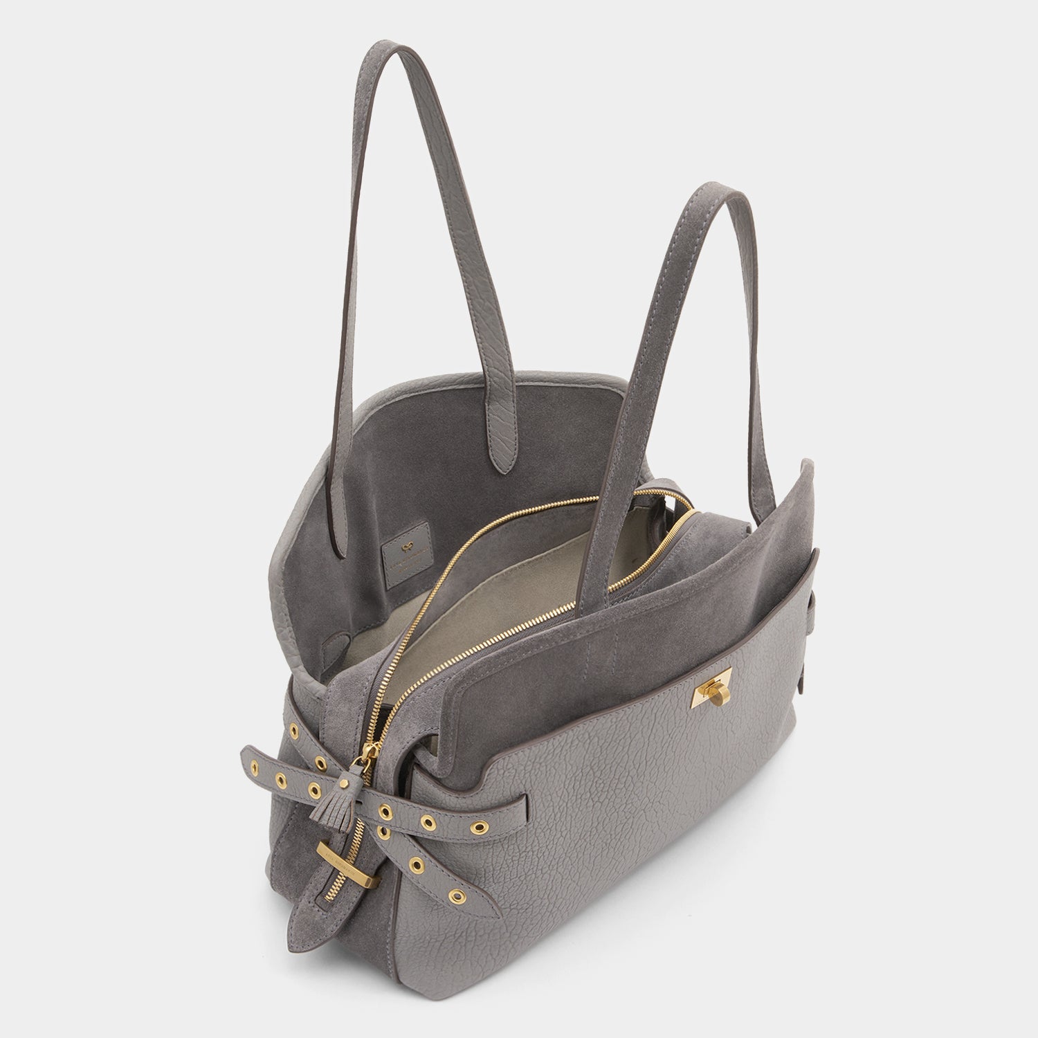 Wilson Eyelet Shoulder Bag -

          
            Suede Leather in Stone Grey -
          

          Anya Hindmarch UK
