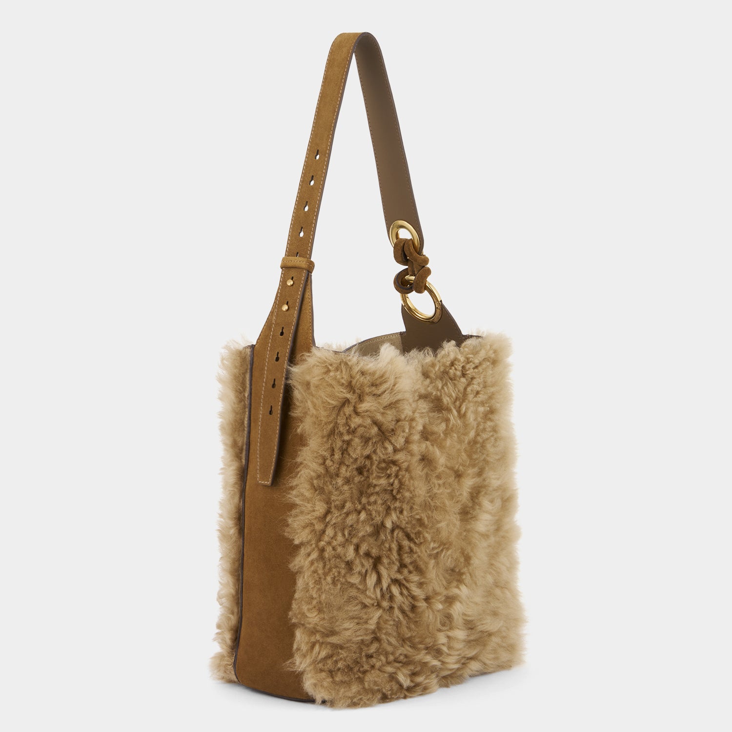 Ringo Shearling Shoulder Bag -

          
            Shearling in Taupe -
          

          Anya Hindmarch UK
