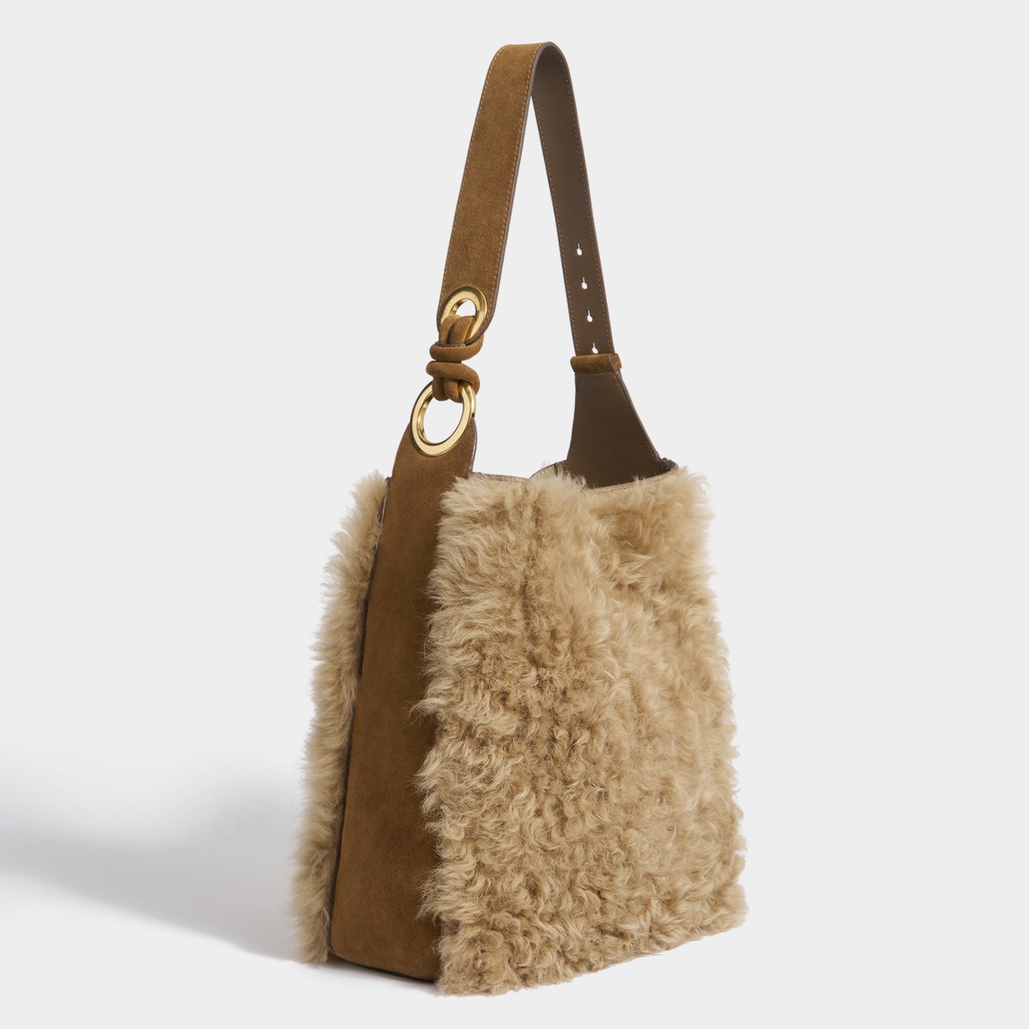 Ringo Shearling Shoulder Bag -

          
            Shearling in Taupe -
          

          Anya Hindmarch UK
