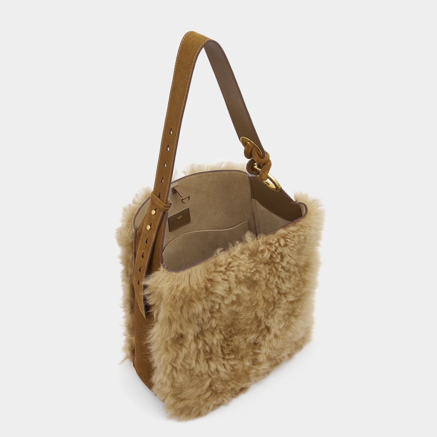 Ringo Shearling Shoulder Bag -

          
            Shearling in Taupe -
          

          Anya Hindmarch UK
