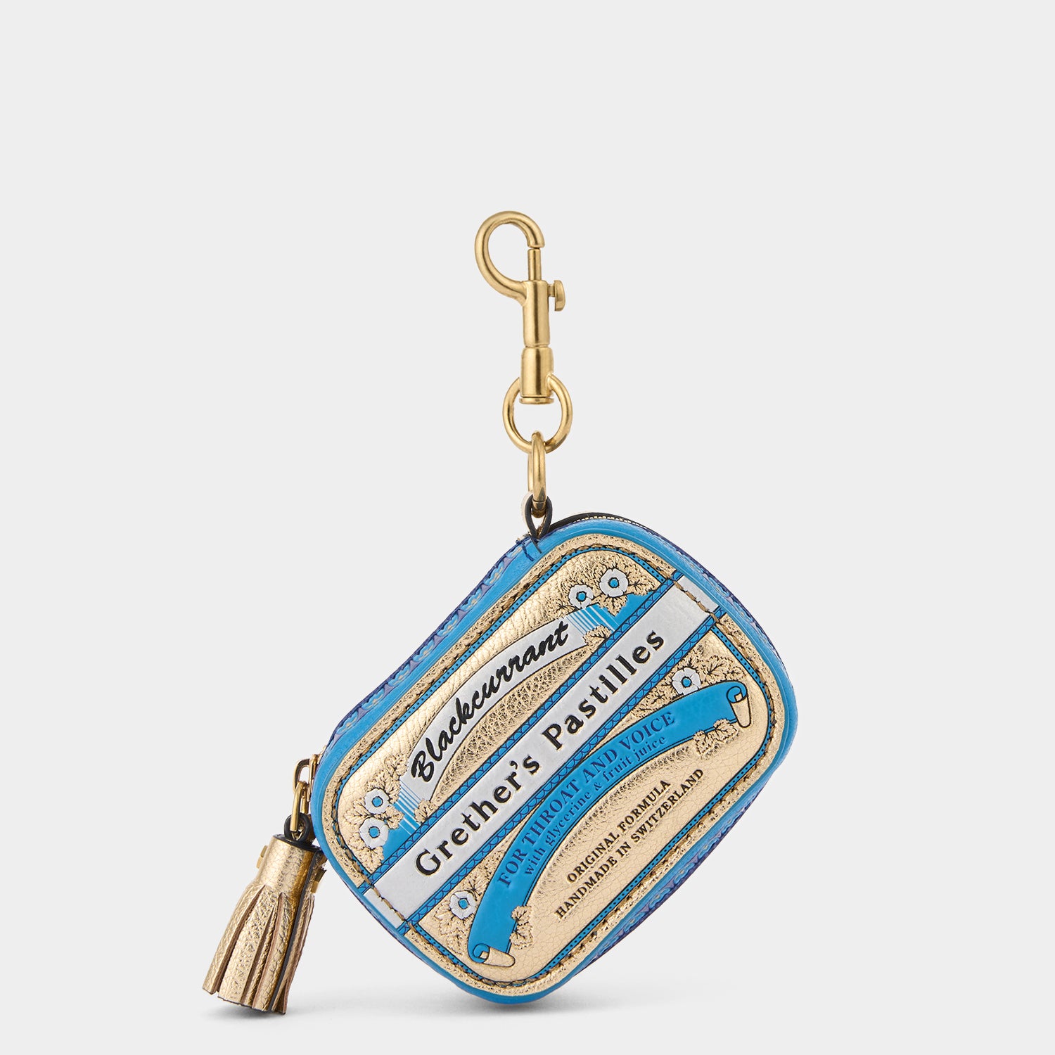 Grether's Pastilles tin sinpired coin purse made of capra leather by Anya Hindmarch